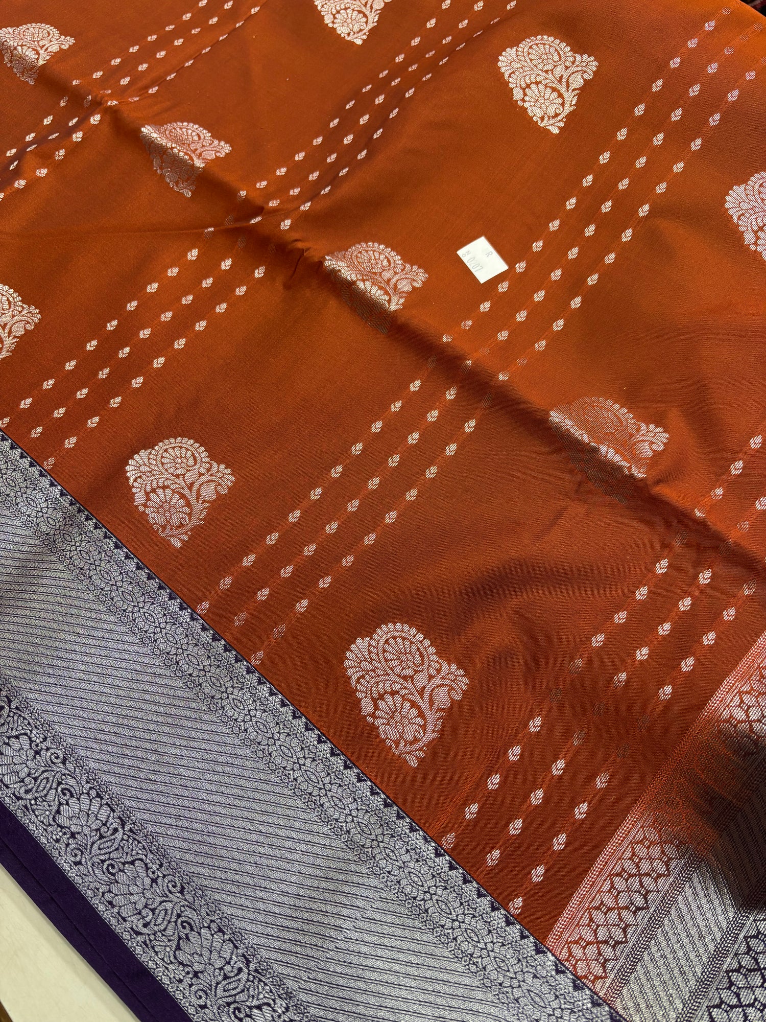 Rust Orange &amp; Violet Sift Semi Silk Saree (SMS5606)