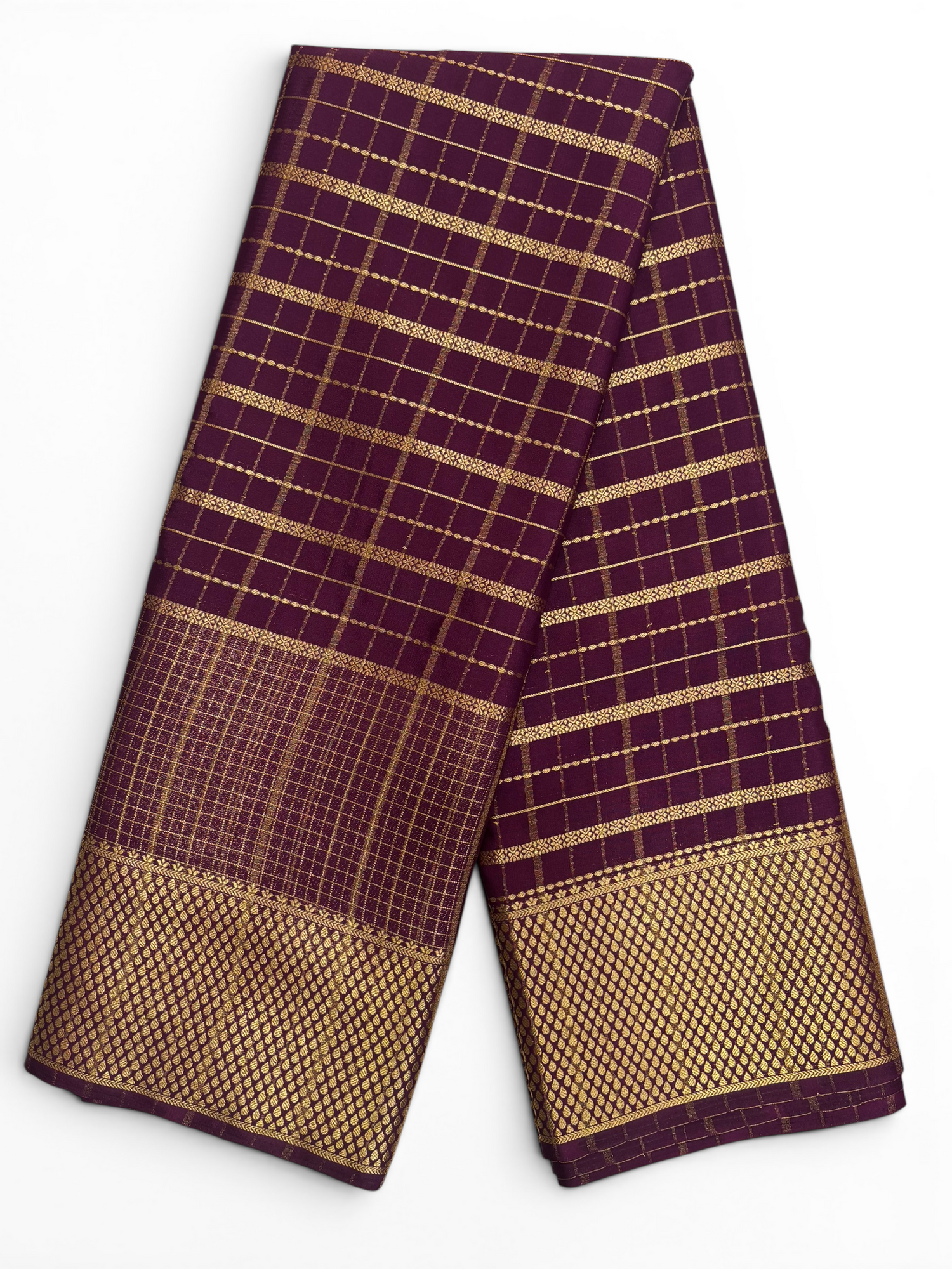 Premium Crepe Silk Self Wine Chex Saree (SMI6941_4)