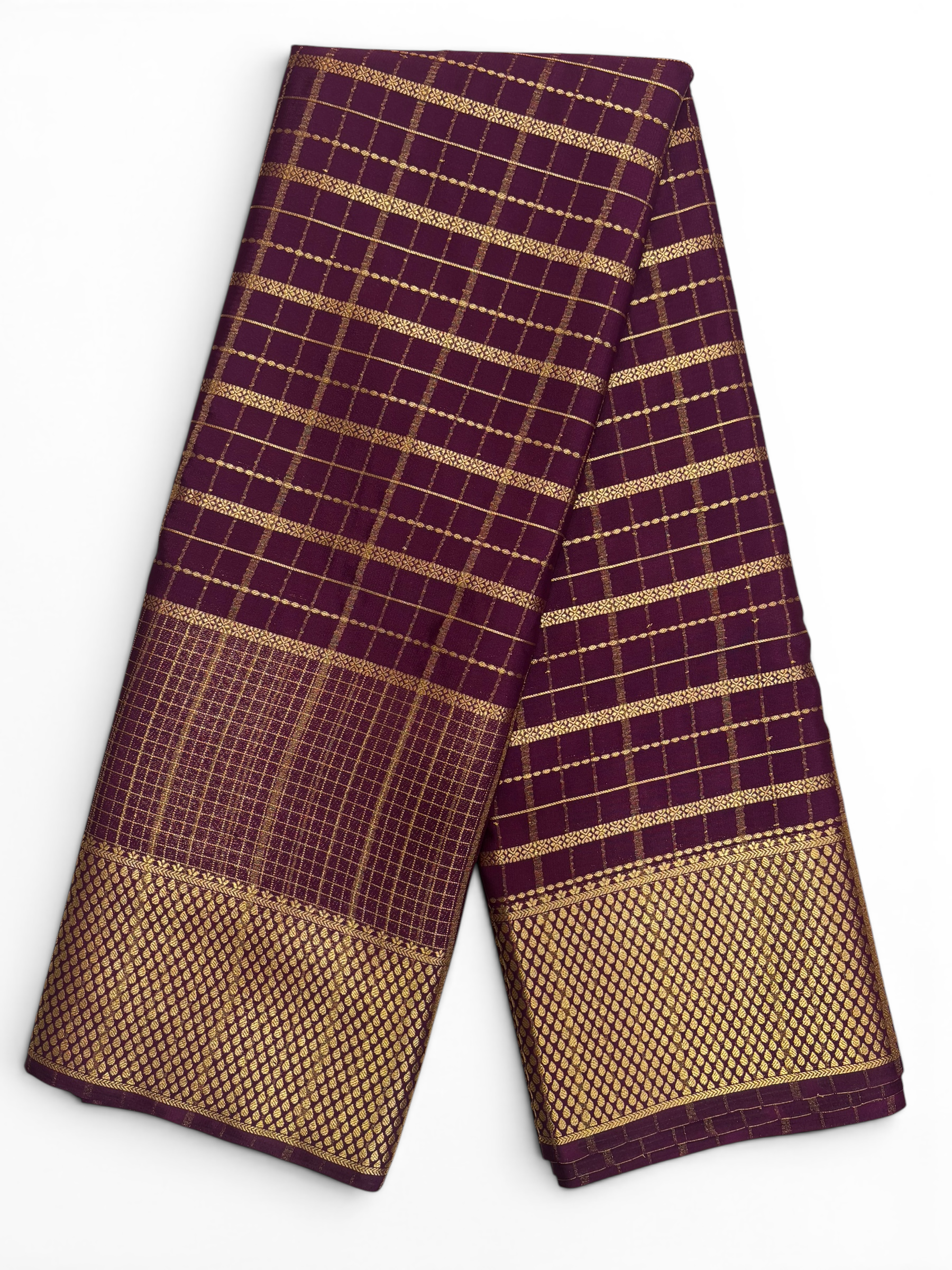 Premium Crepe Silk Self Wine Chex Saree (SMI6941_4)