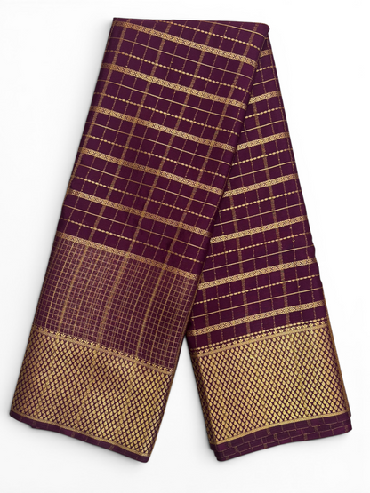 Premium Crepe Silk Self Wine Chex Saree (SMI6941_4)