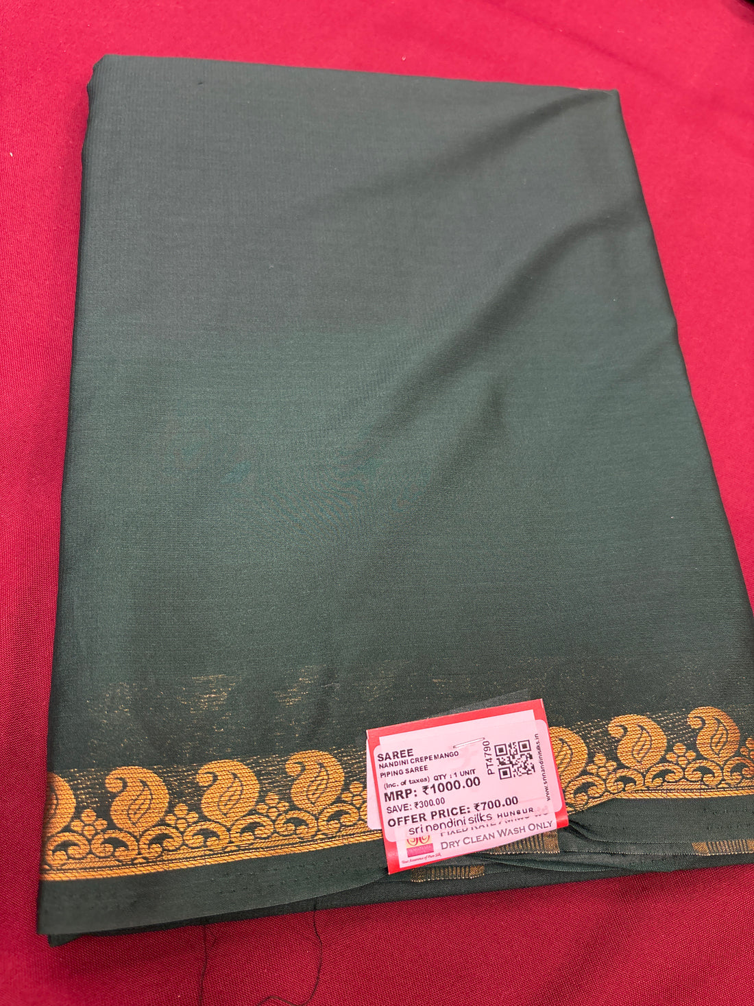 Dark Green Mango S/B Semi Crepe Silk Saree (PT4790)