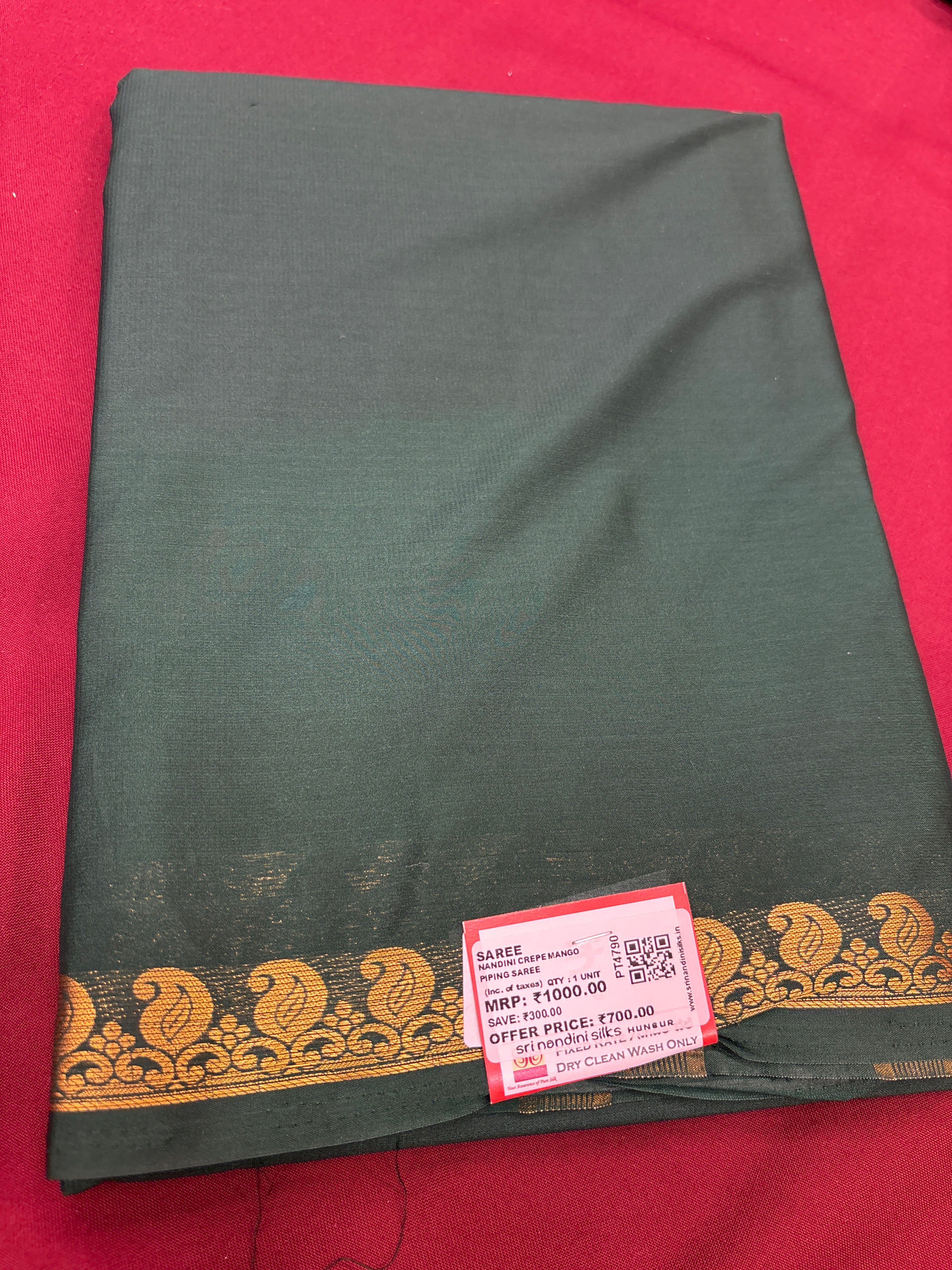 Dark Green Mango S/B Semi Crepe Silk Saree (PT4790)
