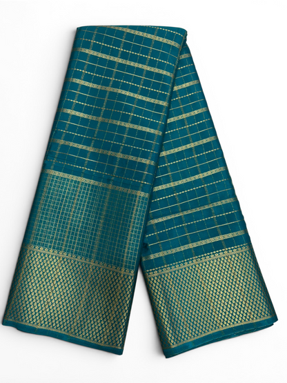 Premium Crepe Silk Self Teal Blue Chex Saree (SMI6941_2)