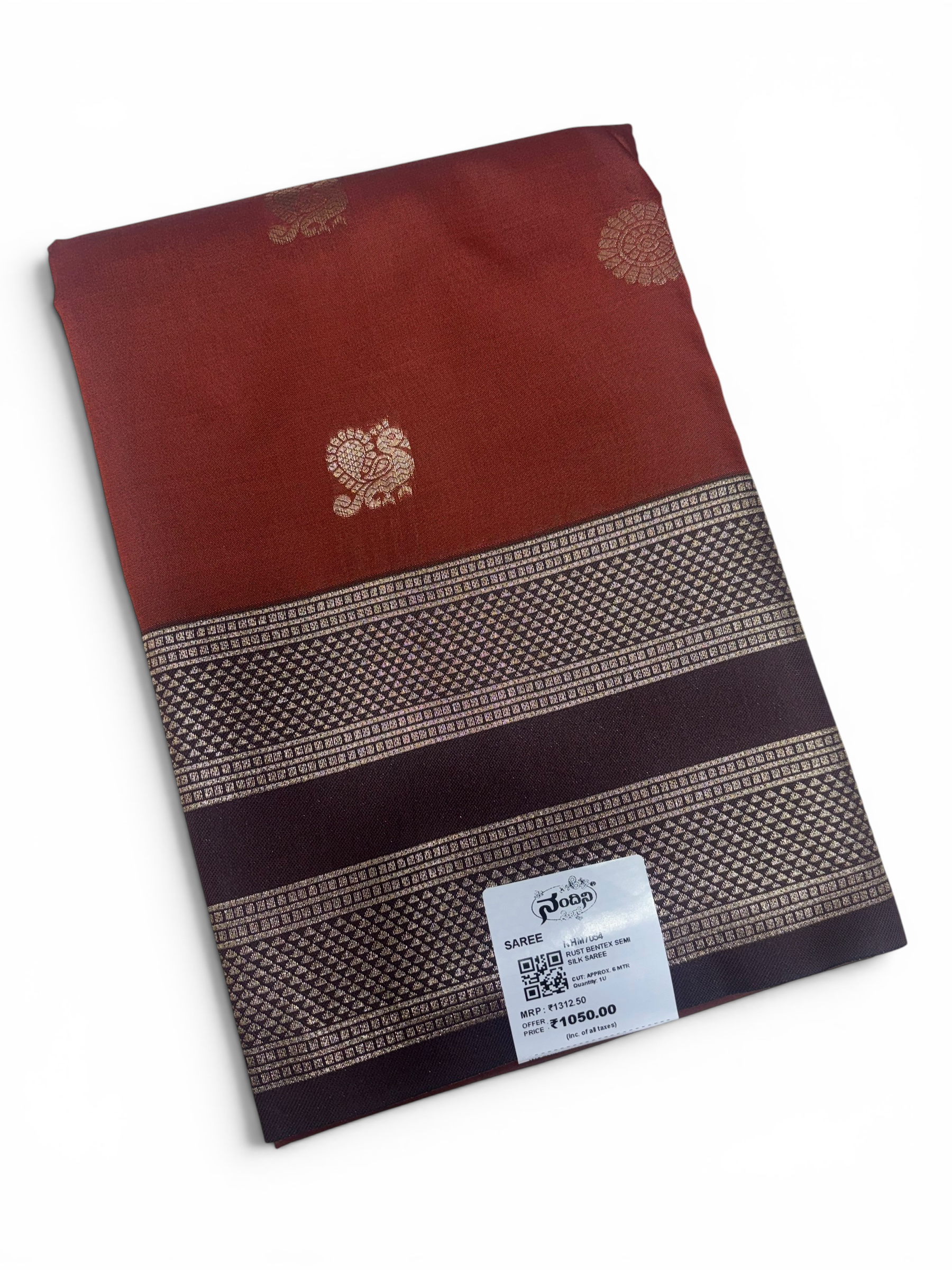 Rust &amp; Brow Bentex Border Kubera Silk Saree (NHM7054)