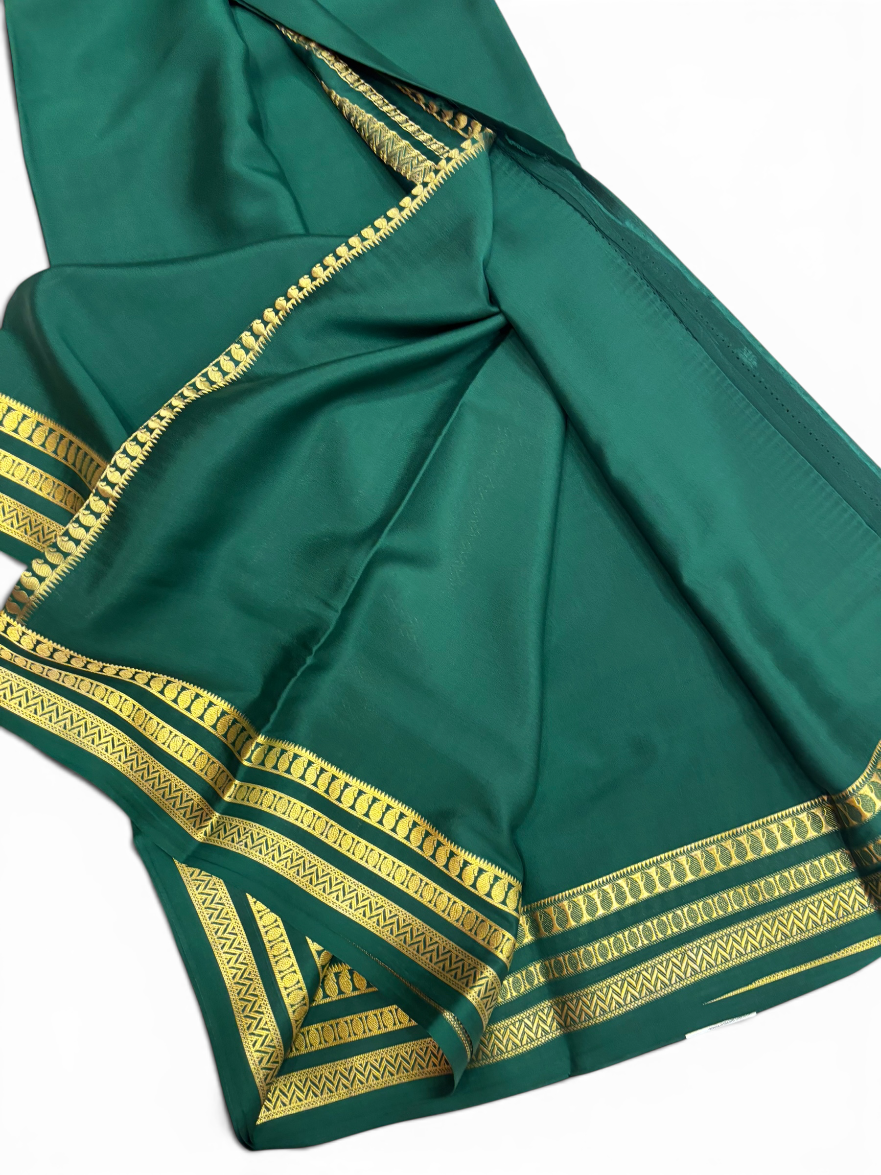 Pure Crepe Silk Green Self Saree w/  Silk Mark (PSE6959)