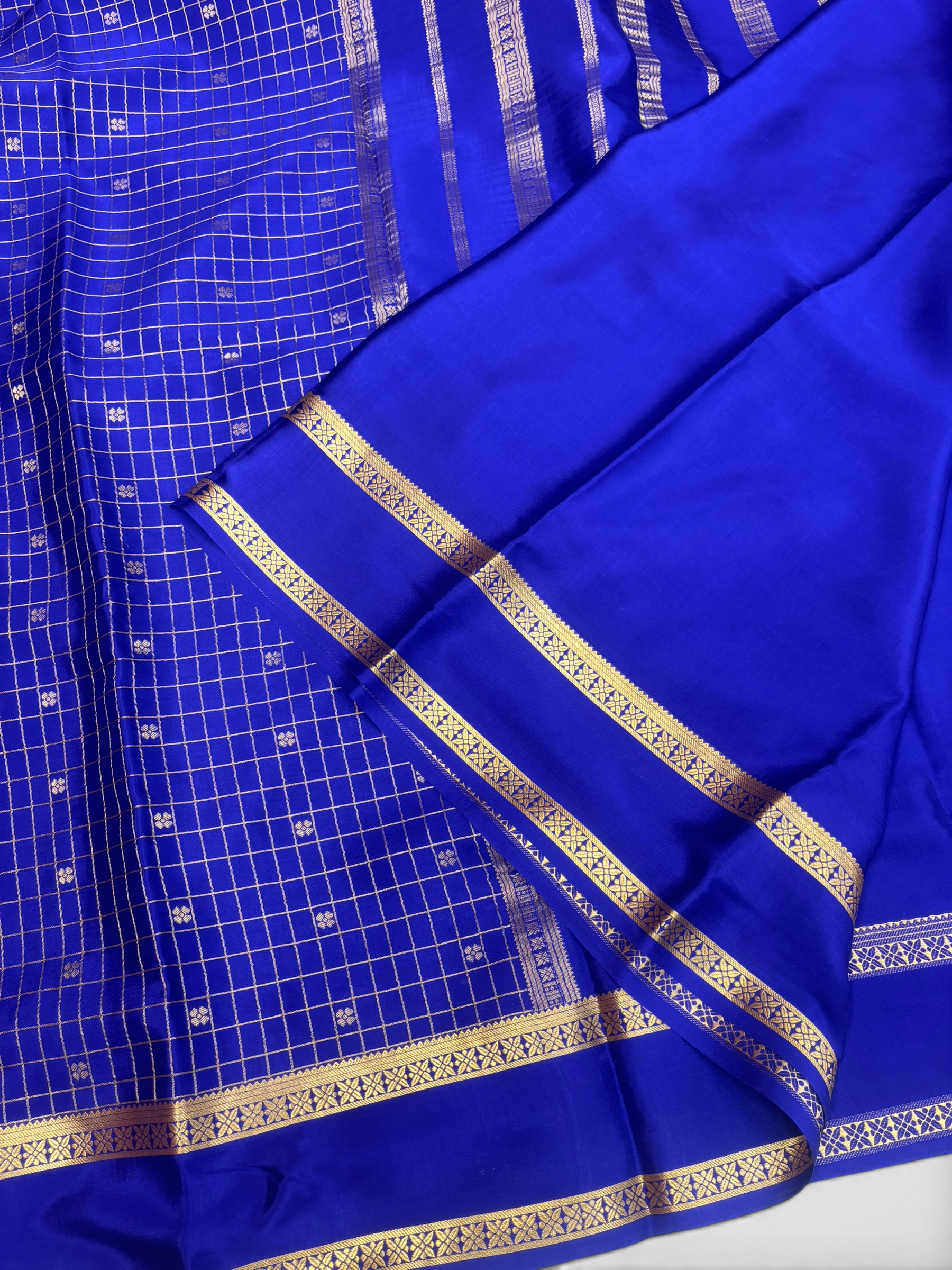 Pure Crepe Silk Chex Royal Blue Saree with Bentex Border w/  Silk Mark (PSE6958)