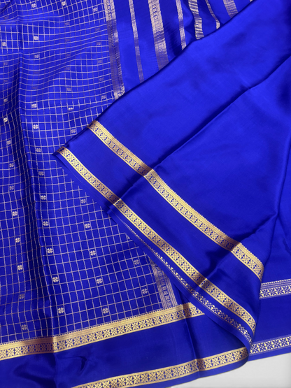 Pure Crepe Silk Chex Royal Blue Saree with Bentex Border w/  Silk Mark (PSE6958)