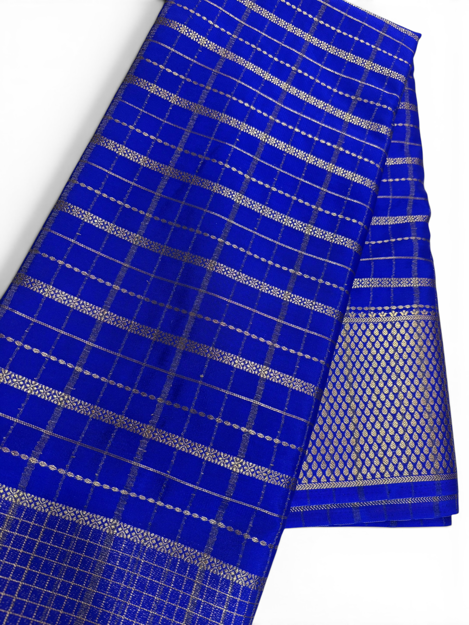 Premium Crepe Silk Self Royal Blue Chex Saree (SMI6941_1)