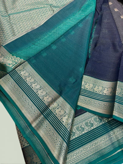 Nandini Silk Soft Kanchi Small Chex Navy Blue Saree (NHM8066)