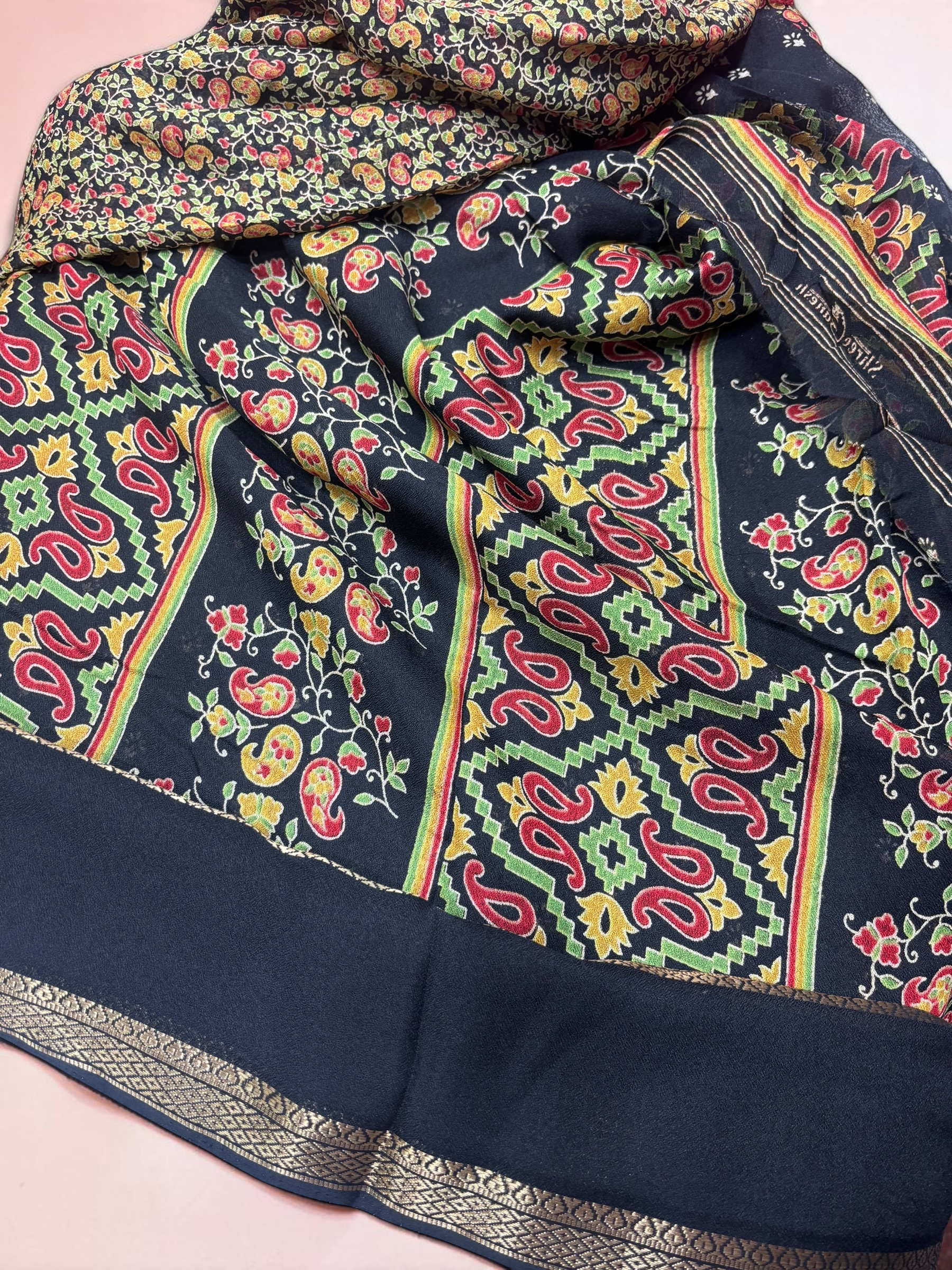 Flower Print Black Fancy Saree (NHM7050)