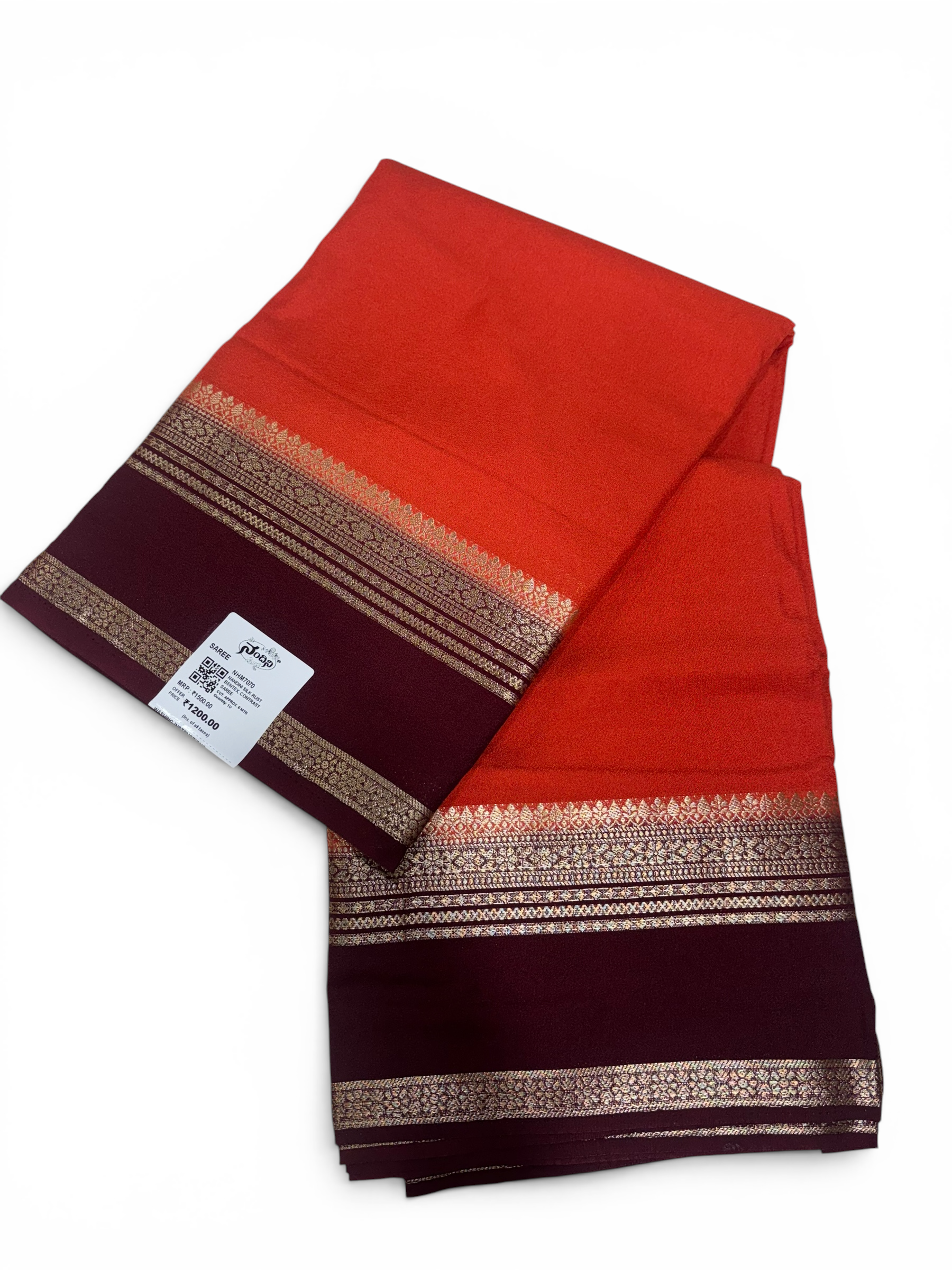Nandini Silk Rust Orange &amp; Brown Crape Saree (NHM7070)