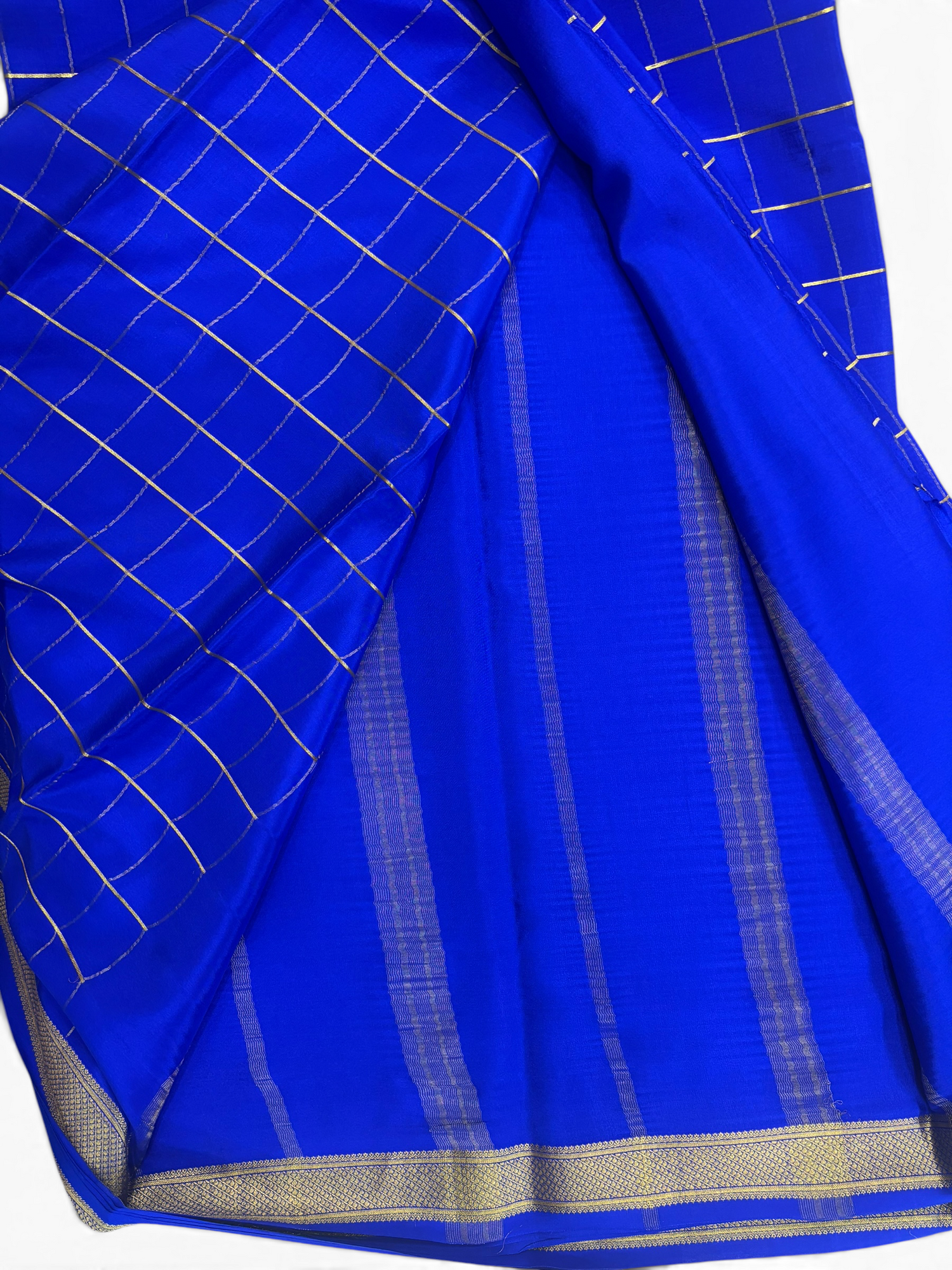 Pure Crepe Silk Royal Blue Self Chex Saree w/  Silk Mark