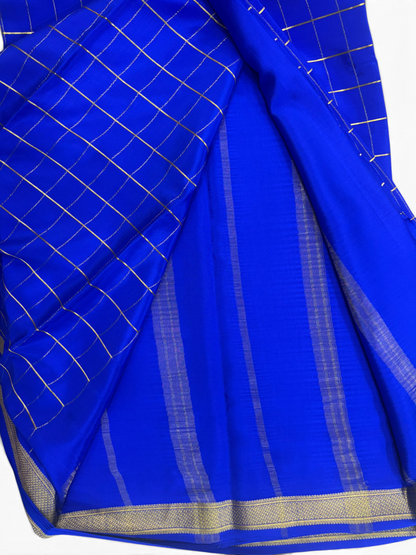 Pure Crepe Silk Royal Blue Self Chex Saree w/  Silk Mark
