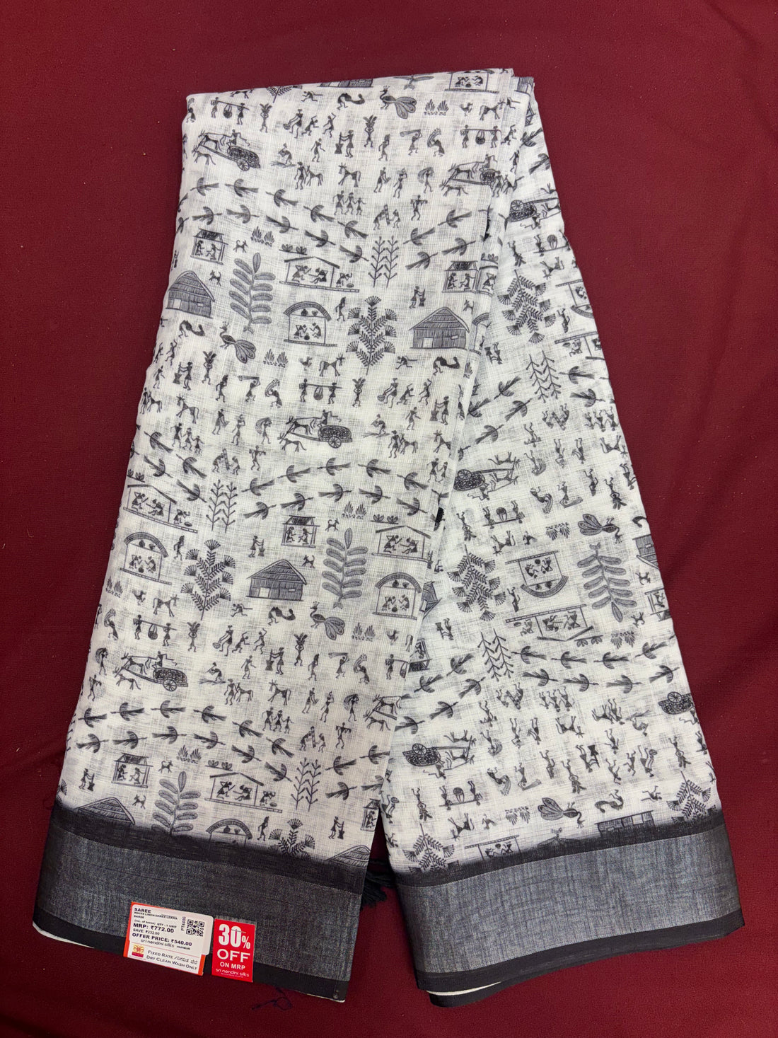 White Cotton Linen Lekha Sri Printed Saree (PT4486)