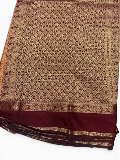 Nandini Silk Rust Orange &amp; Maroon Chex Crape Saree (NHM7052)