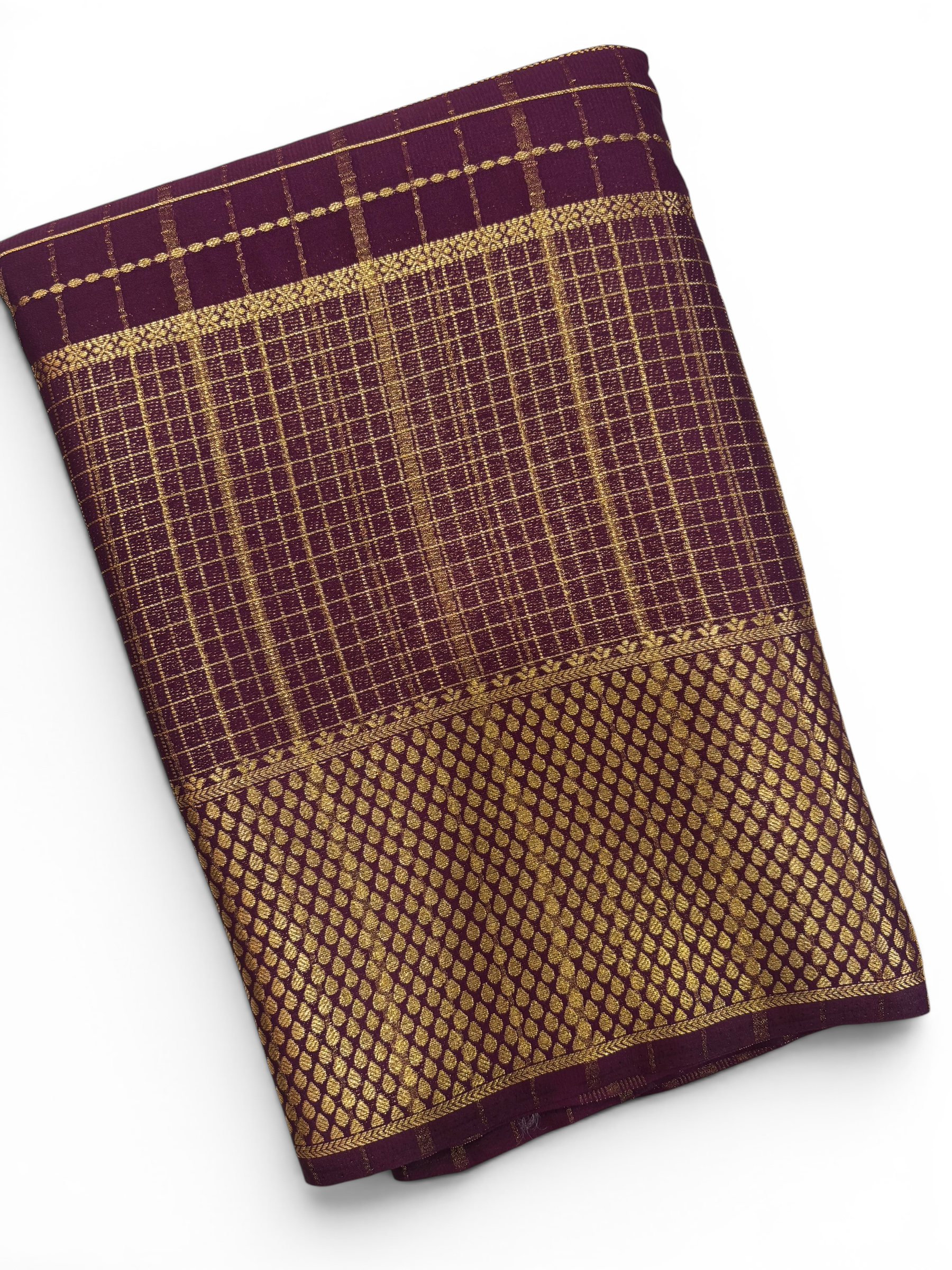 Premium Crepe Silk Self Wine Chex Saree (SMI6941_4)