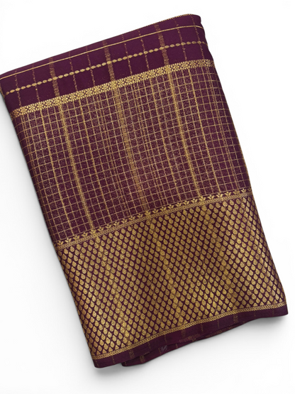 Premium Crepe Silk Self Wine Chex Saree (SMI6941_4)