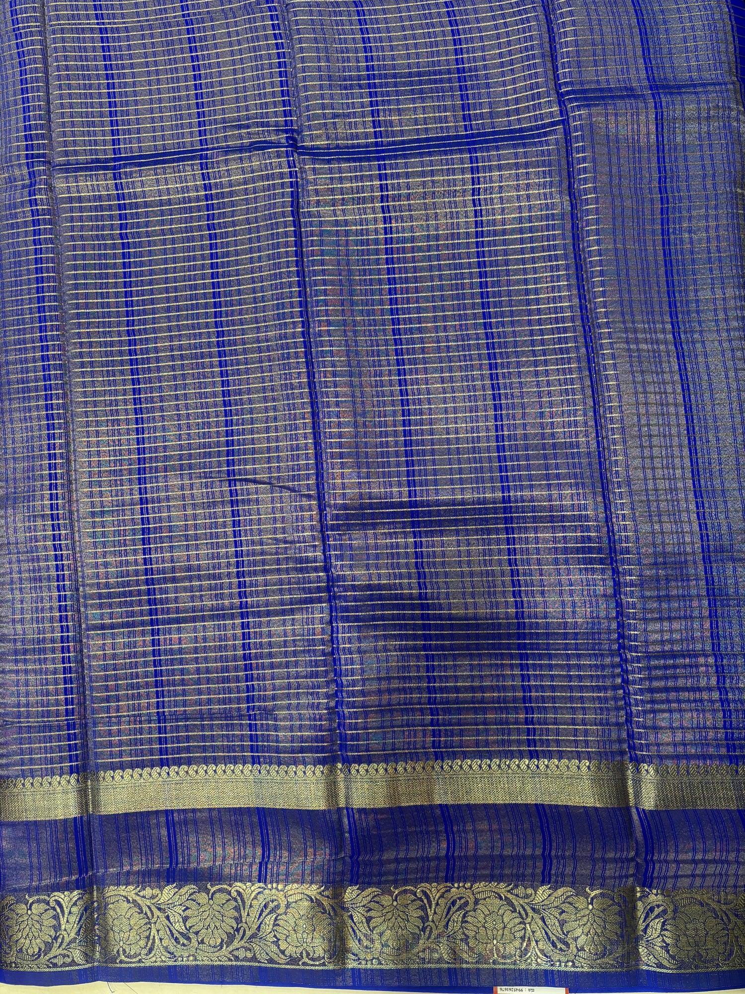 Royal Blue Horizontal Lines Semi Crepe Silk Saree (PT4978)