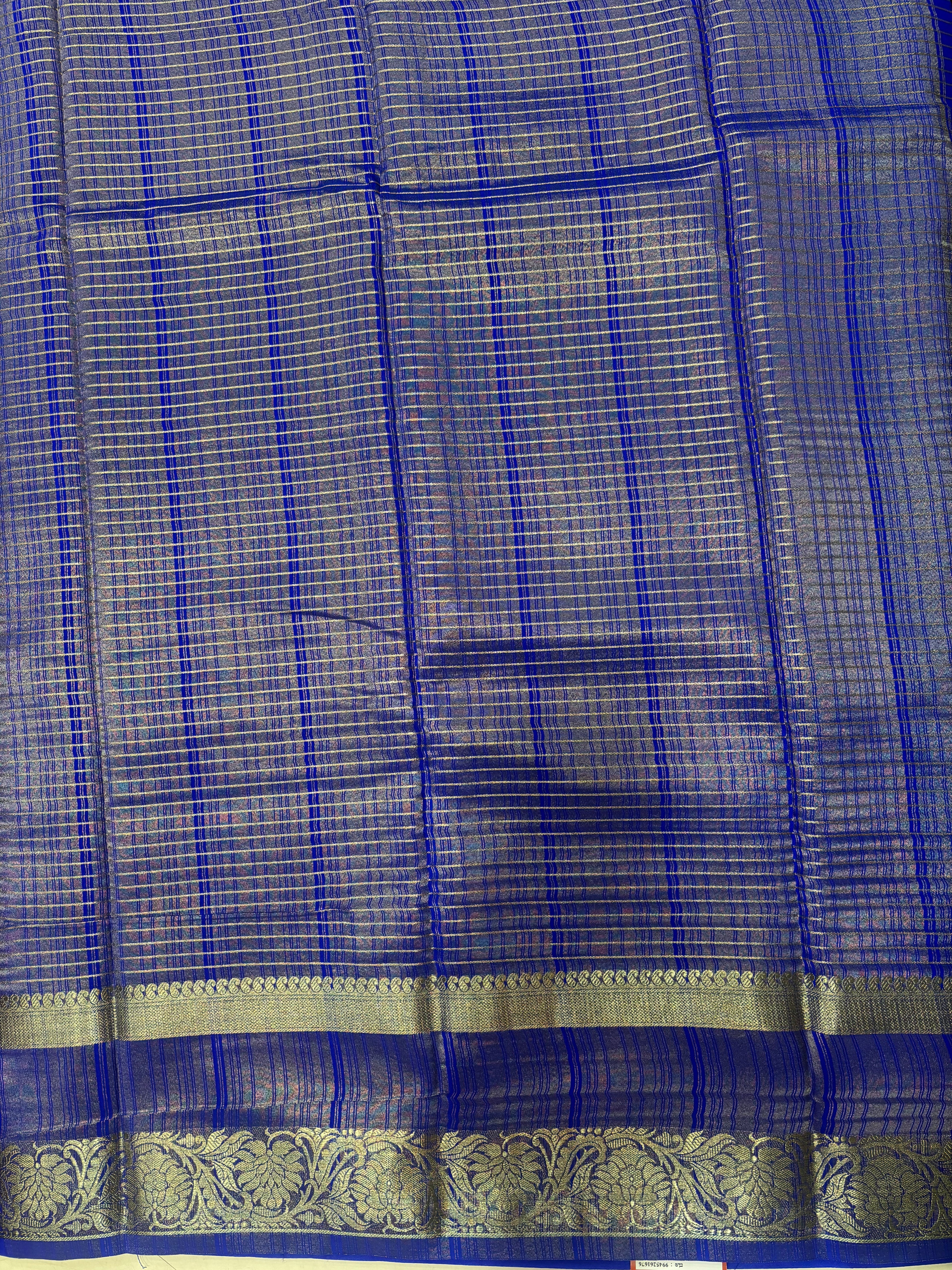 Royal Blue Horizontal Lines Semi Crepe Silk Saree (PT4978)