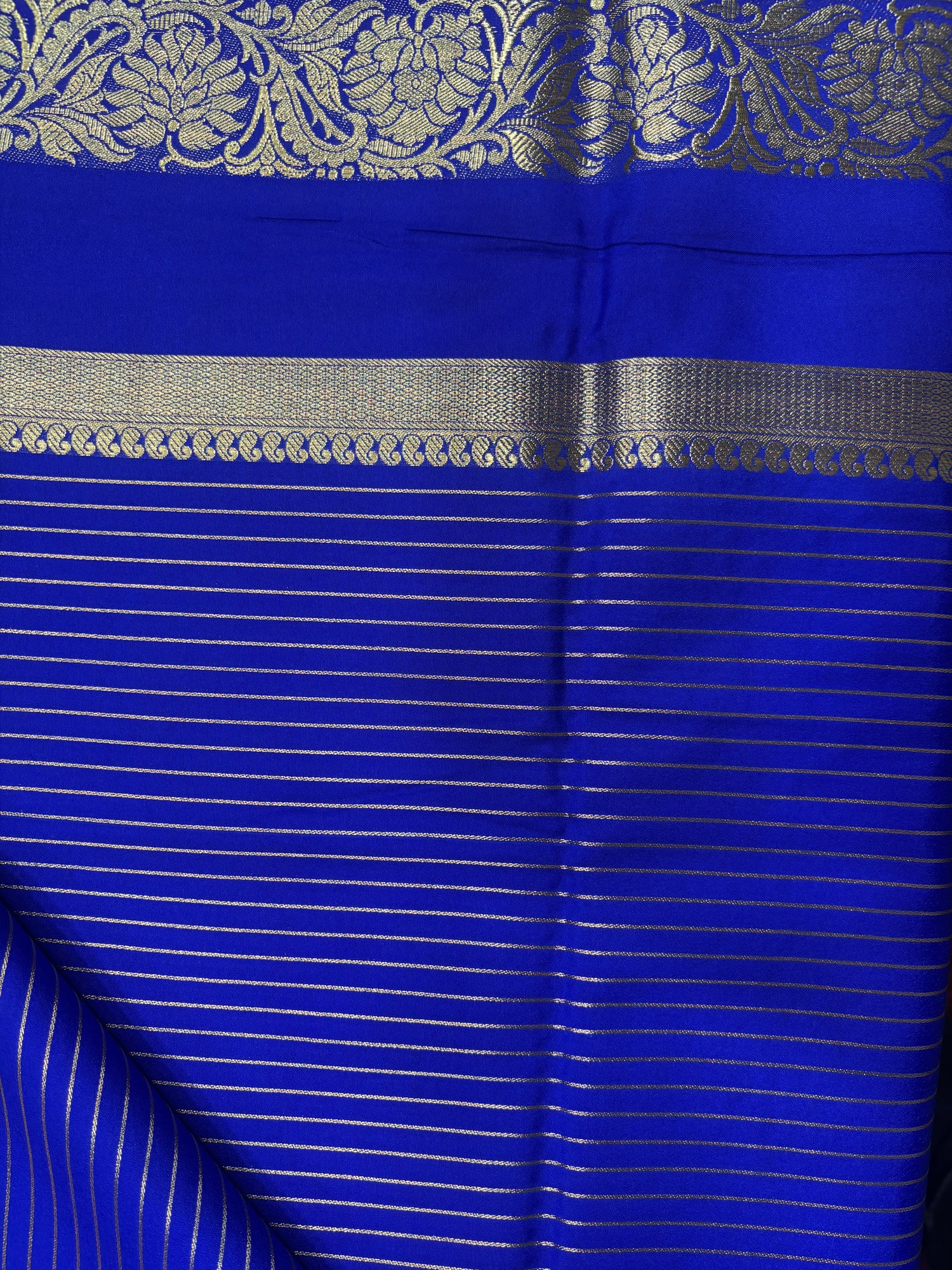 Royal Blue Horizontal Lines Semi Crepe Silk Saree (PT4978)