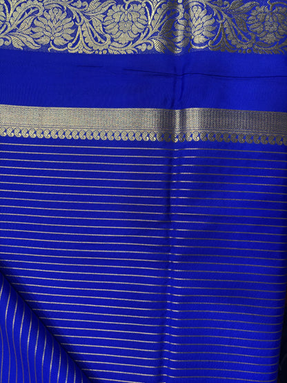 Royal Blue Horizontal Lines Semi Crepe Silk Saree (PT4978)