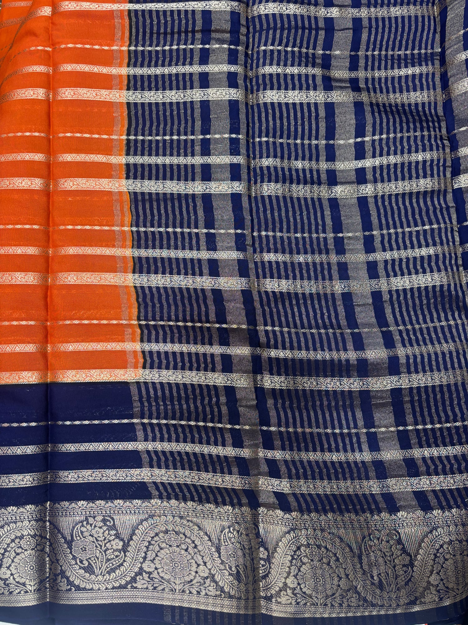 Kadambari Fancy Horizontal Lines Semi Crepe Silk Saree (PT5347-1)