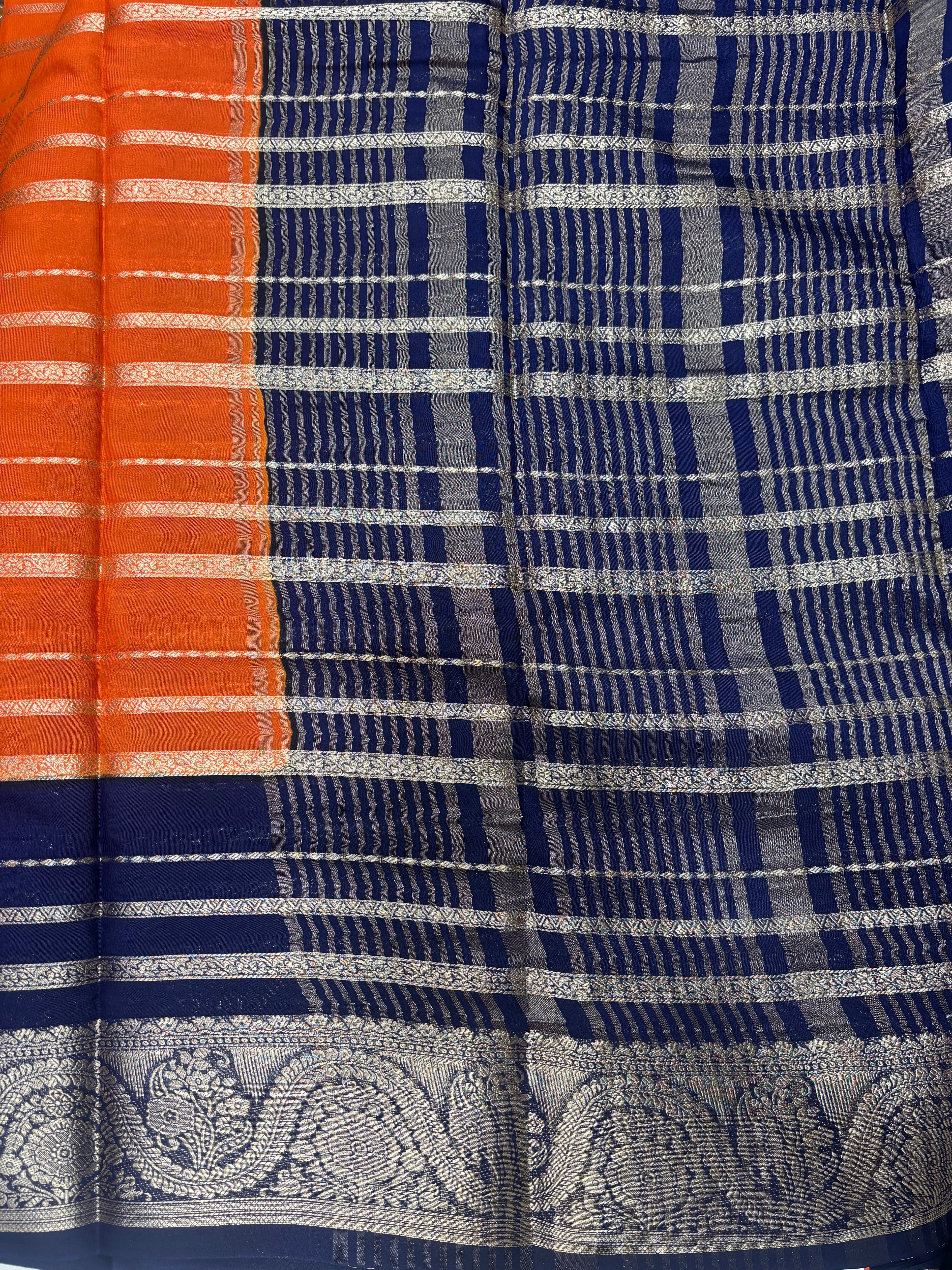 Kadambari Fancy Horizontal Lines Semi Crepe Silk Saree (PT5347-1)