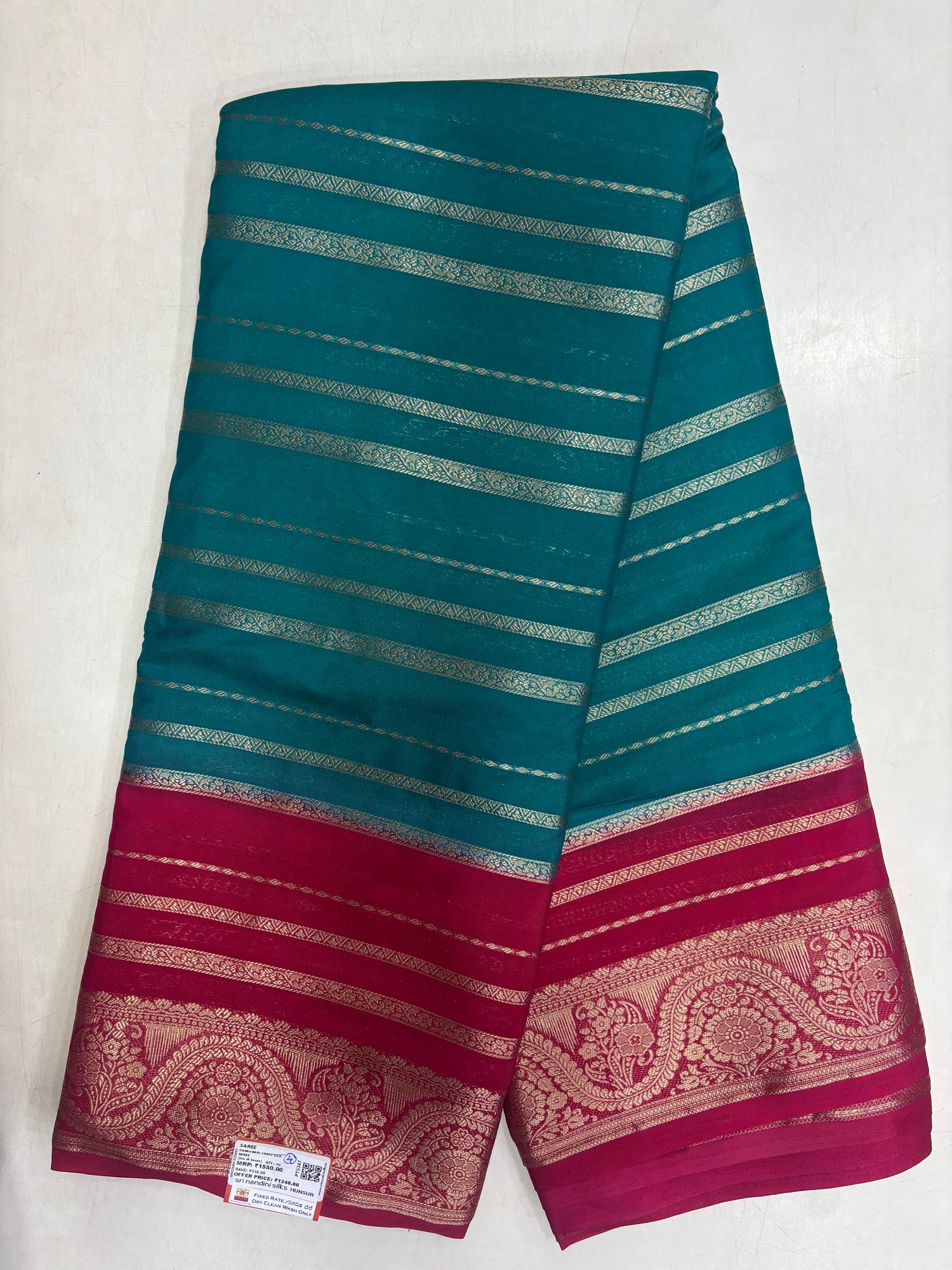 Kadambari Fancy Horizontal Lines Semi Crepe Silk Saree (PT5347-4)