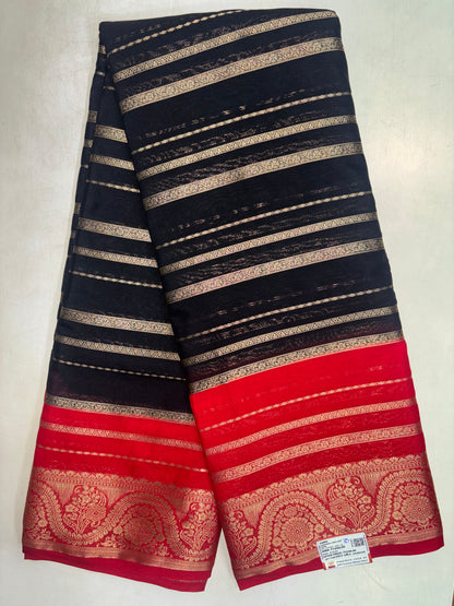 Kadambari Fancy Horizontal Lines Semi Crepe Silk Saree (PT5347-5)