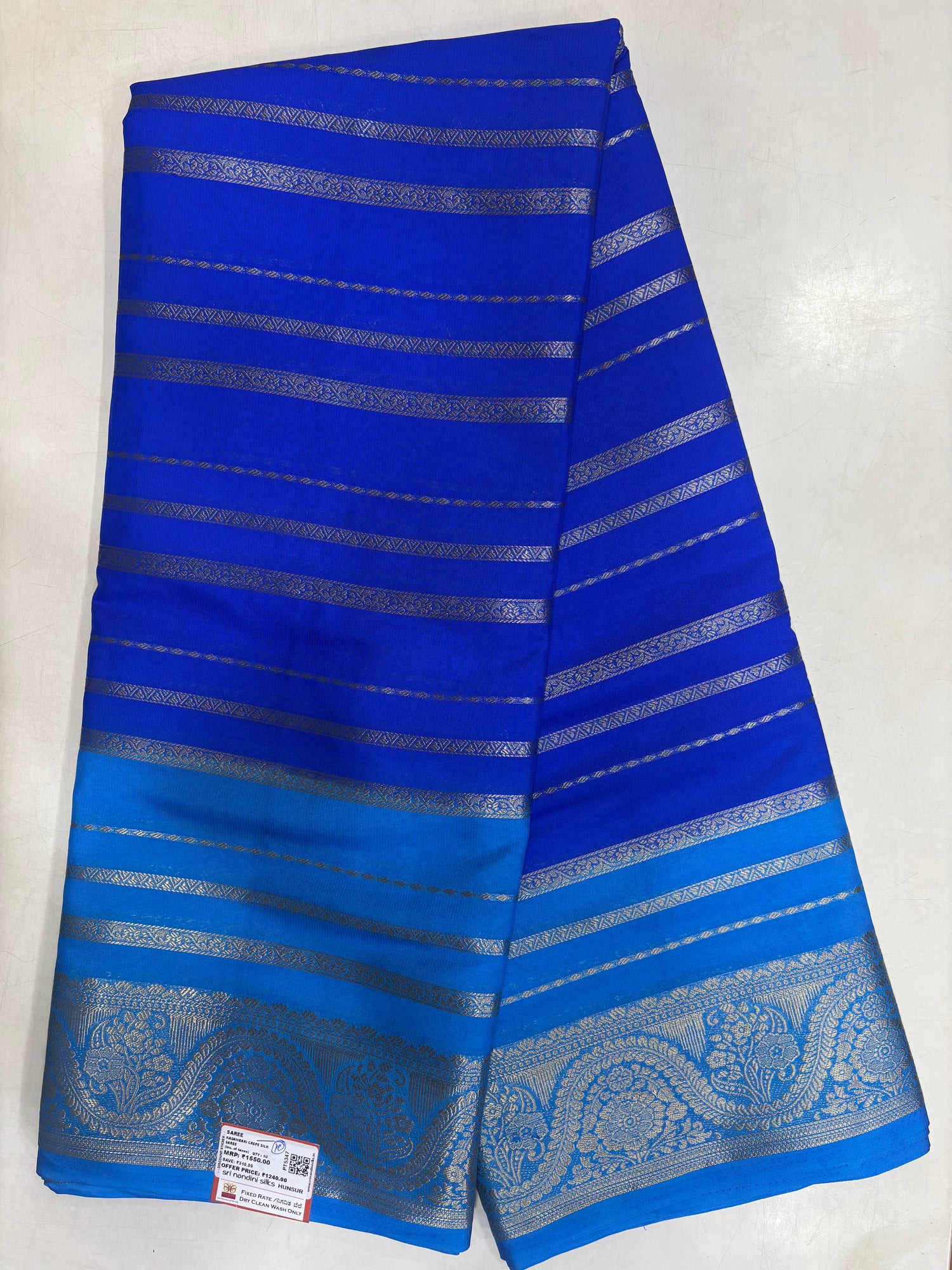 Kadambari Fancy Horizontal Lines Semi Crepe Silk Saree (PT5347-10)