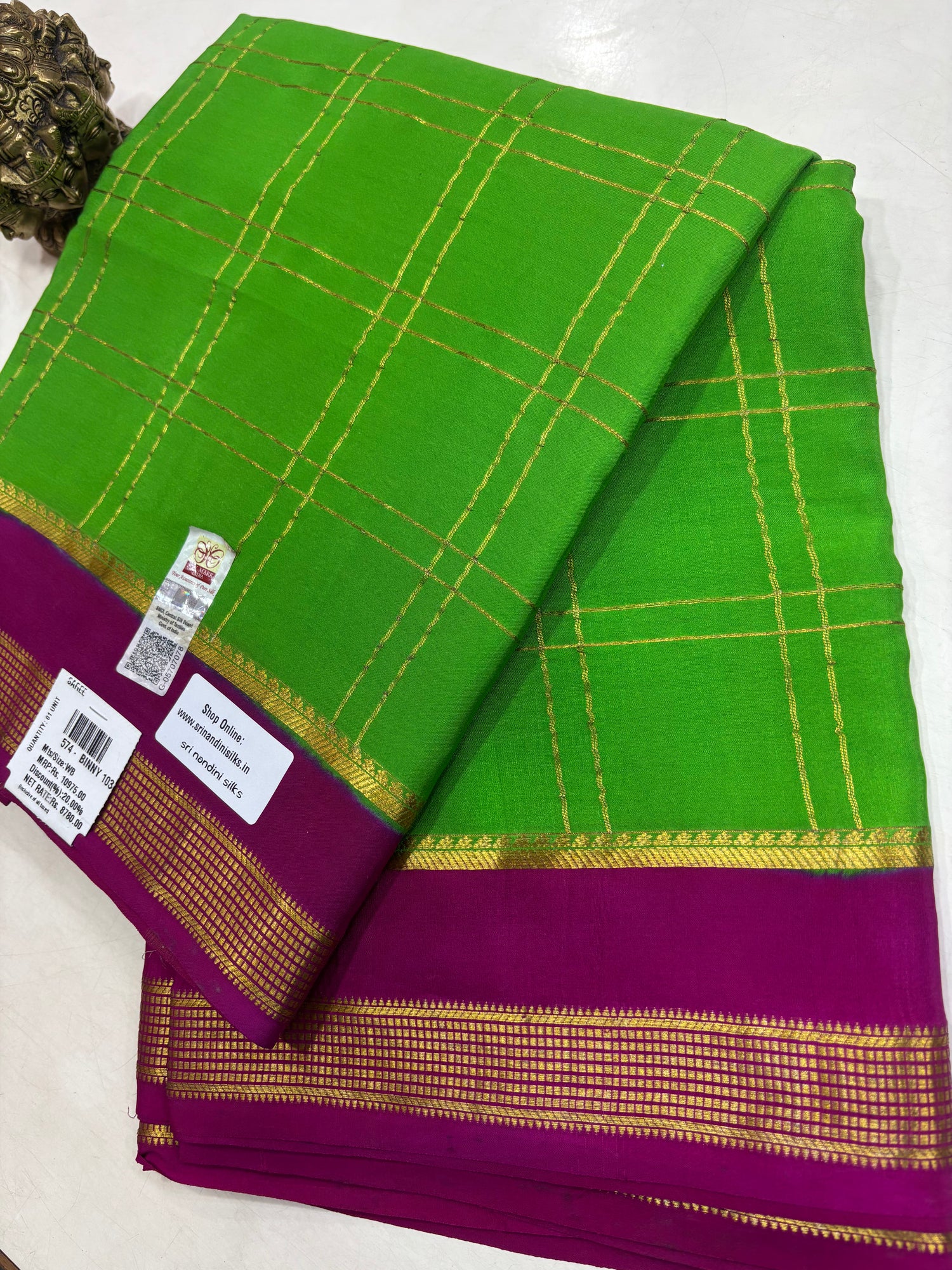 Pure Crepe Silk Chex Saree With Silk Mark (574)