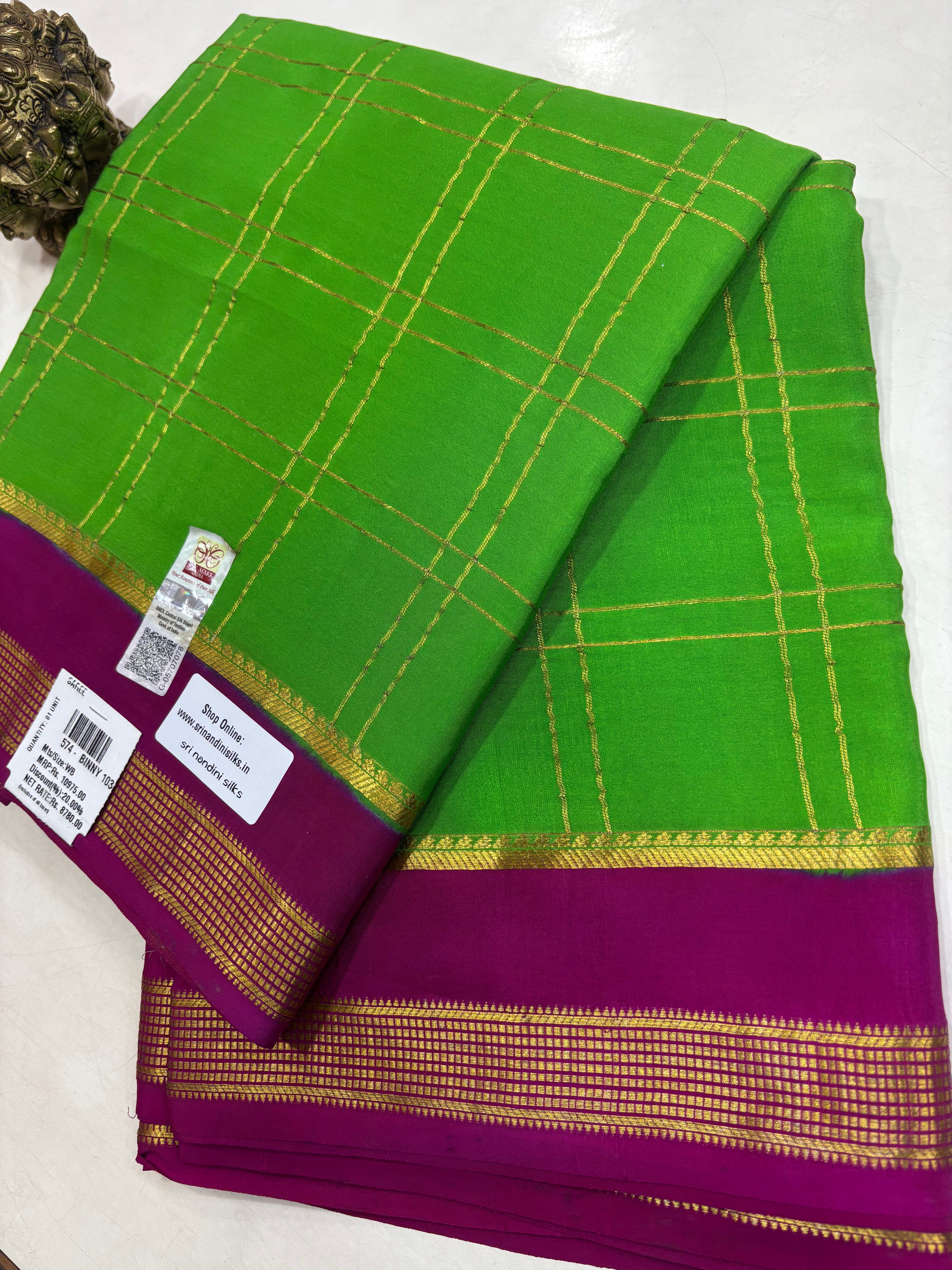 Pure Crepe Silk Chex Saree With Silk Mark (574)