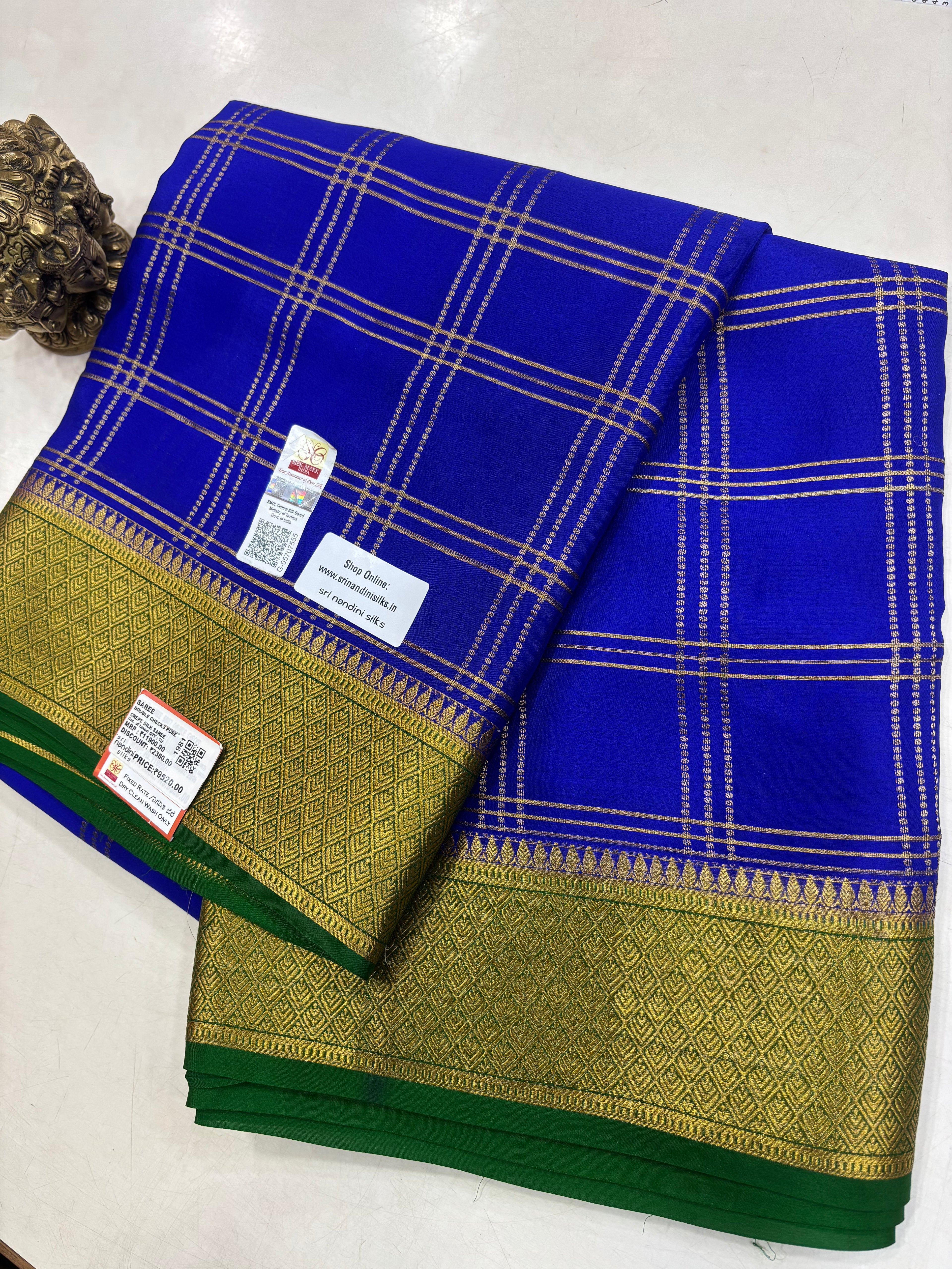 Pure Crepe Silk Chex Saree With Silk Mark (1981)