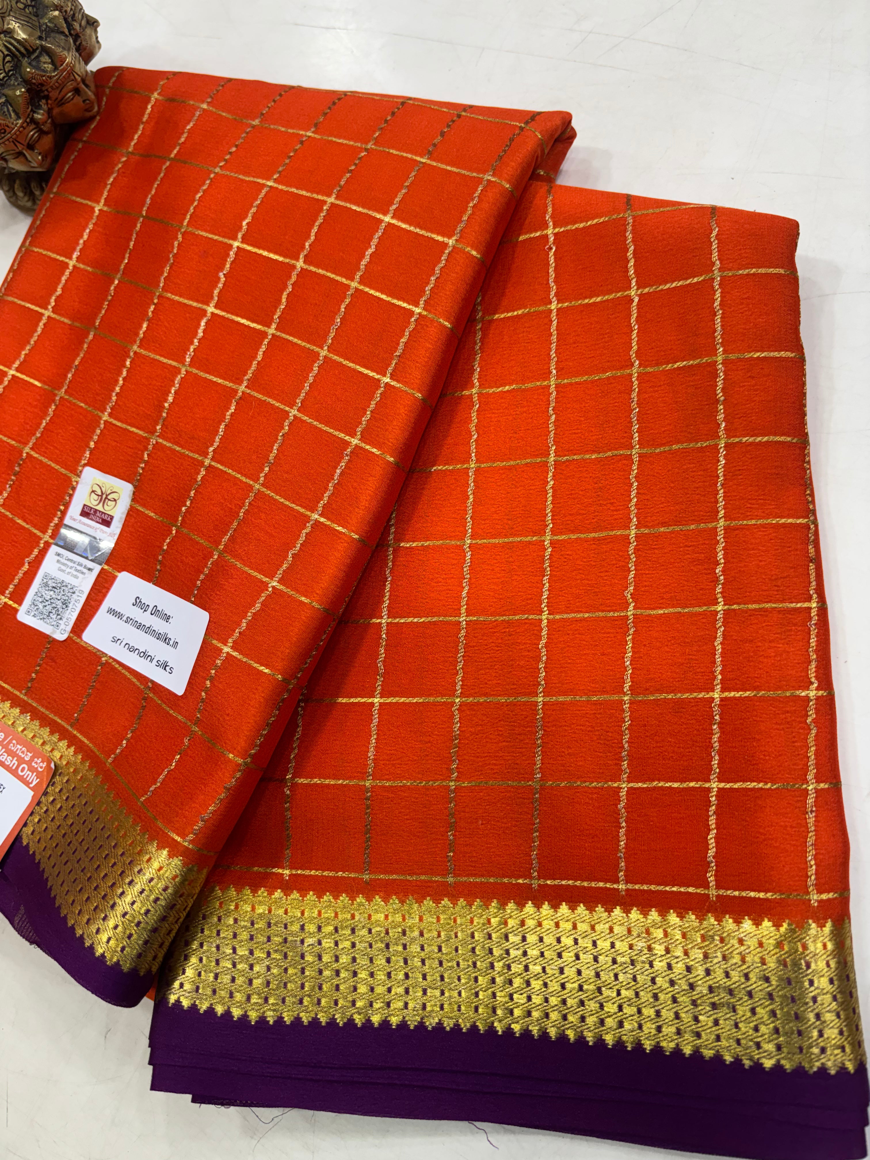 Pure Crepe Silk Chex Saree With Silk Mark (8497)
