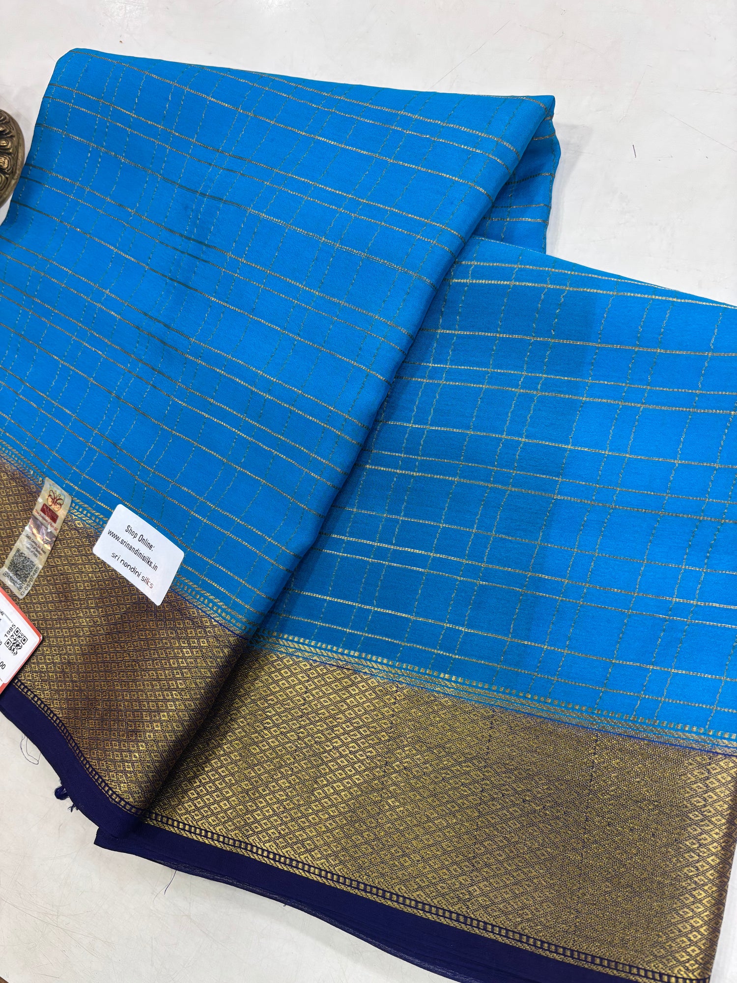 Pure Crepe Silk Chex Saree With Silk Mark (1985)