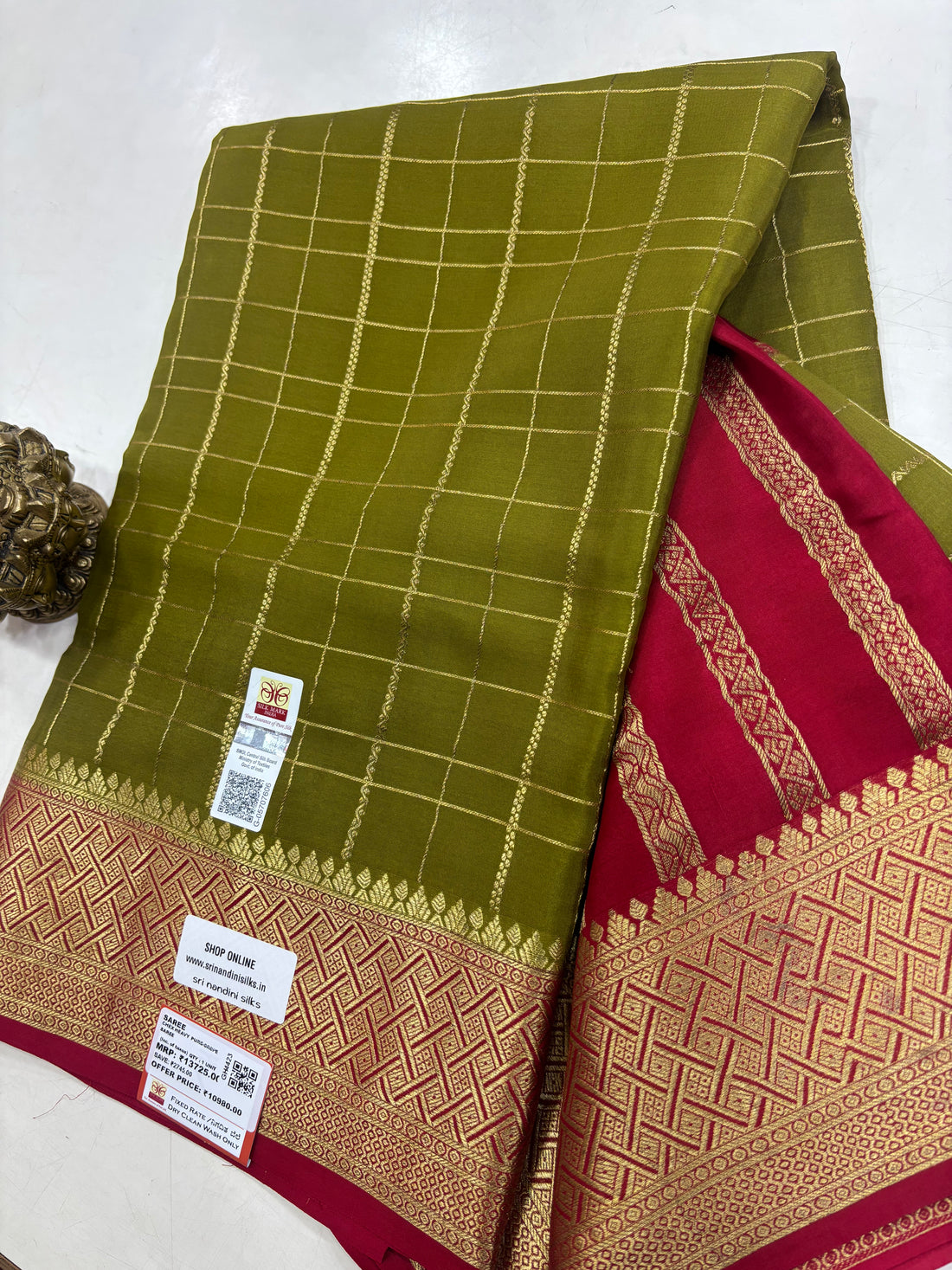 Pure Crepe Silk Chex Saree With Silk Mark (GH4423)