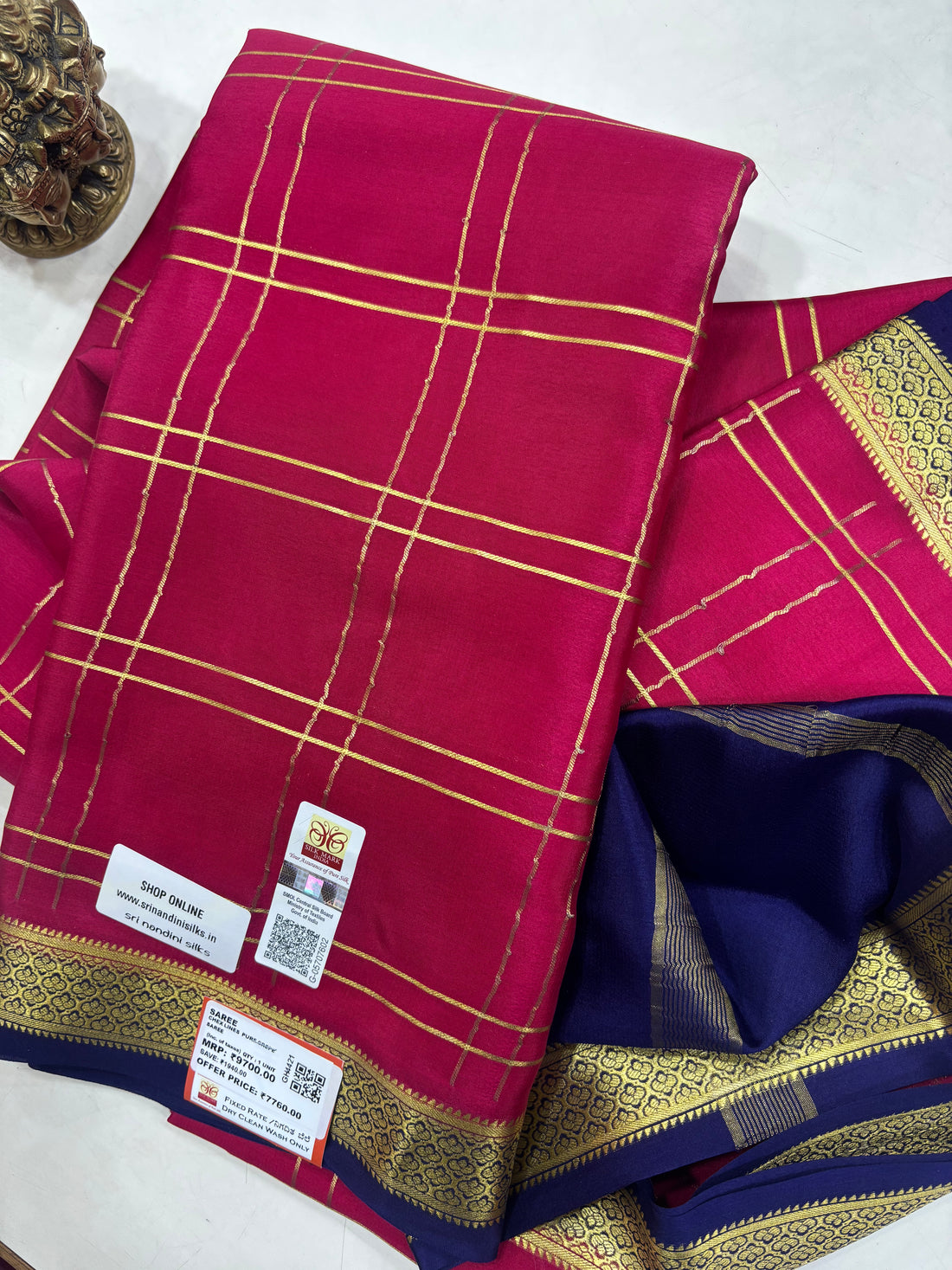 Pure Crepe Silk Chex Saree With Silk Mark (GH4421)
