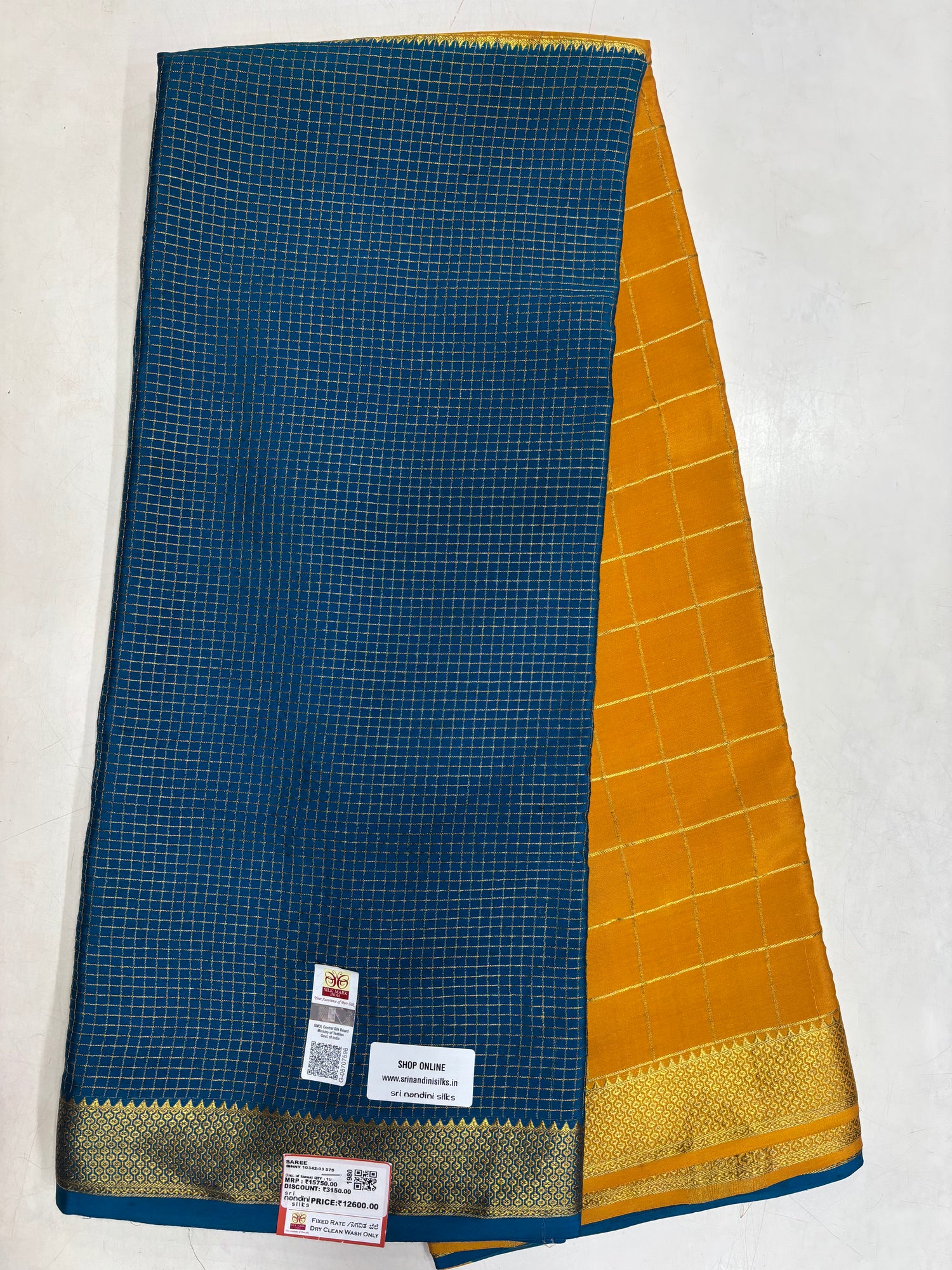 Pure Crepe Silk 2D Chex Saree With Silk Mark (1980)