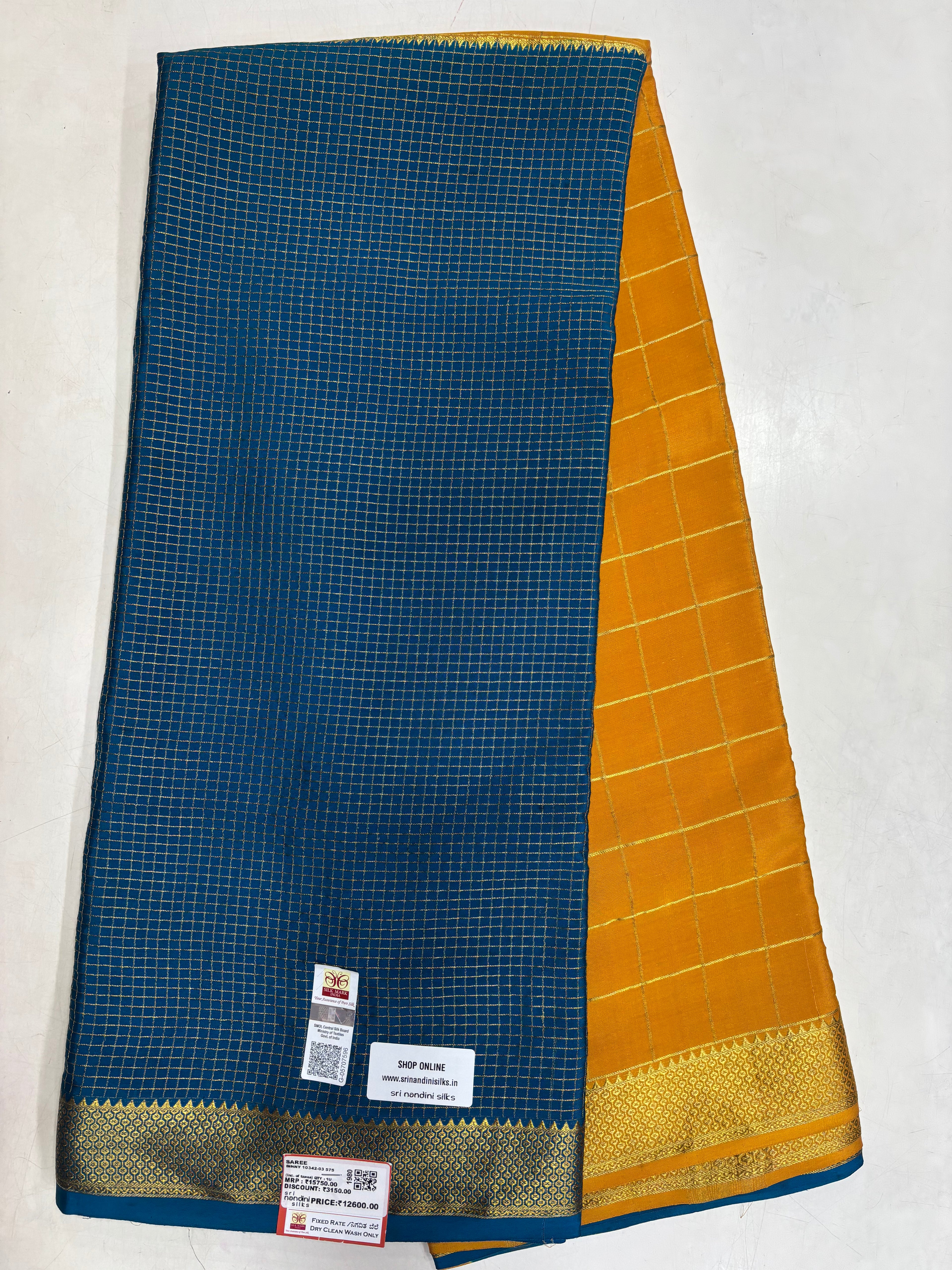 Pure Crepe Silk 2D Chex Saree With Silk Mark (1980)