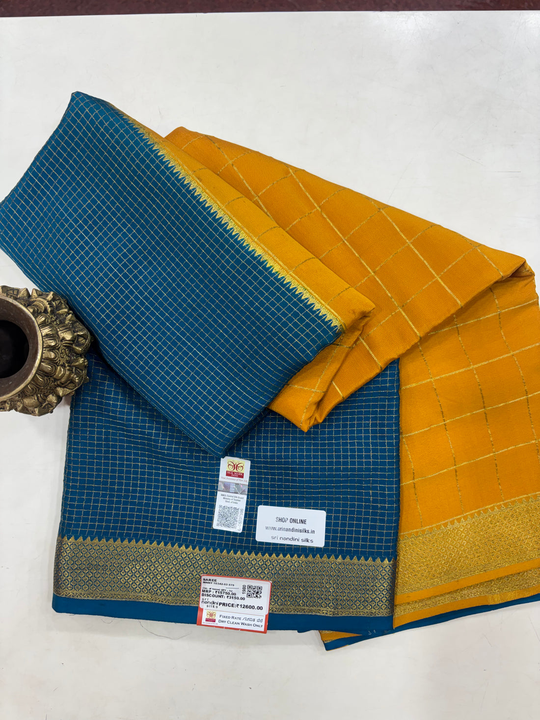 Pure Crepe Silk 2D Chex Saree With Silk Mark (1980)
