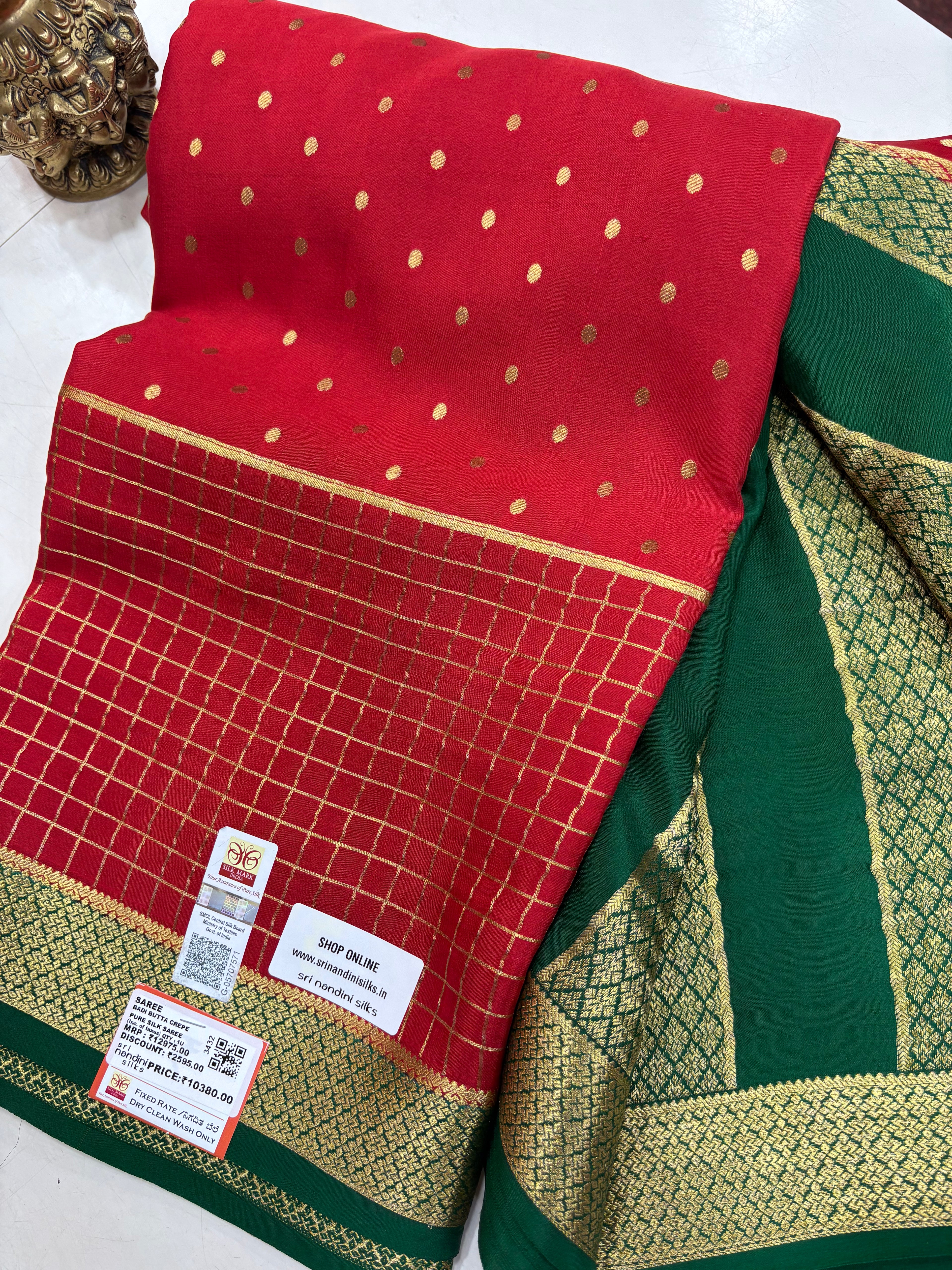 Pure Crepe Chex &amp; Small Motiff Silk Saree With Silk Mark (3432)