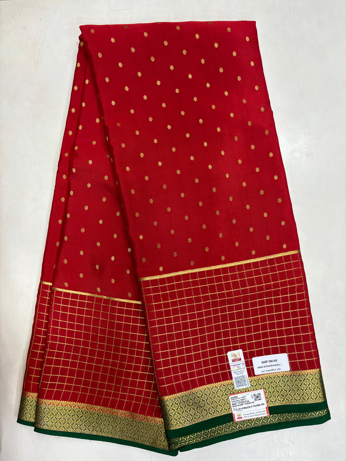 Pure Crepe Chex &amp; Small Motiff Silk Saree With Silk Mark (3432)