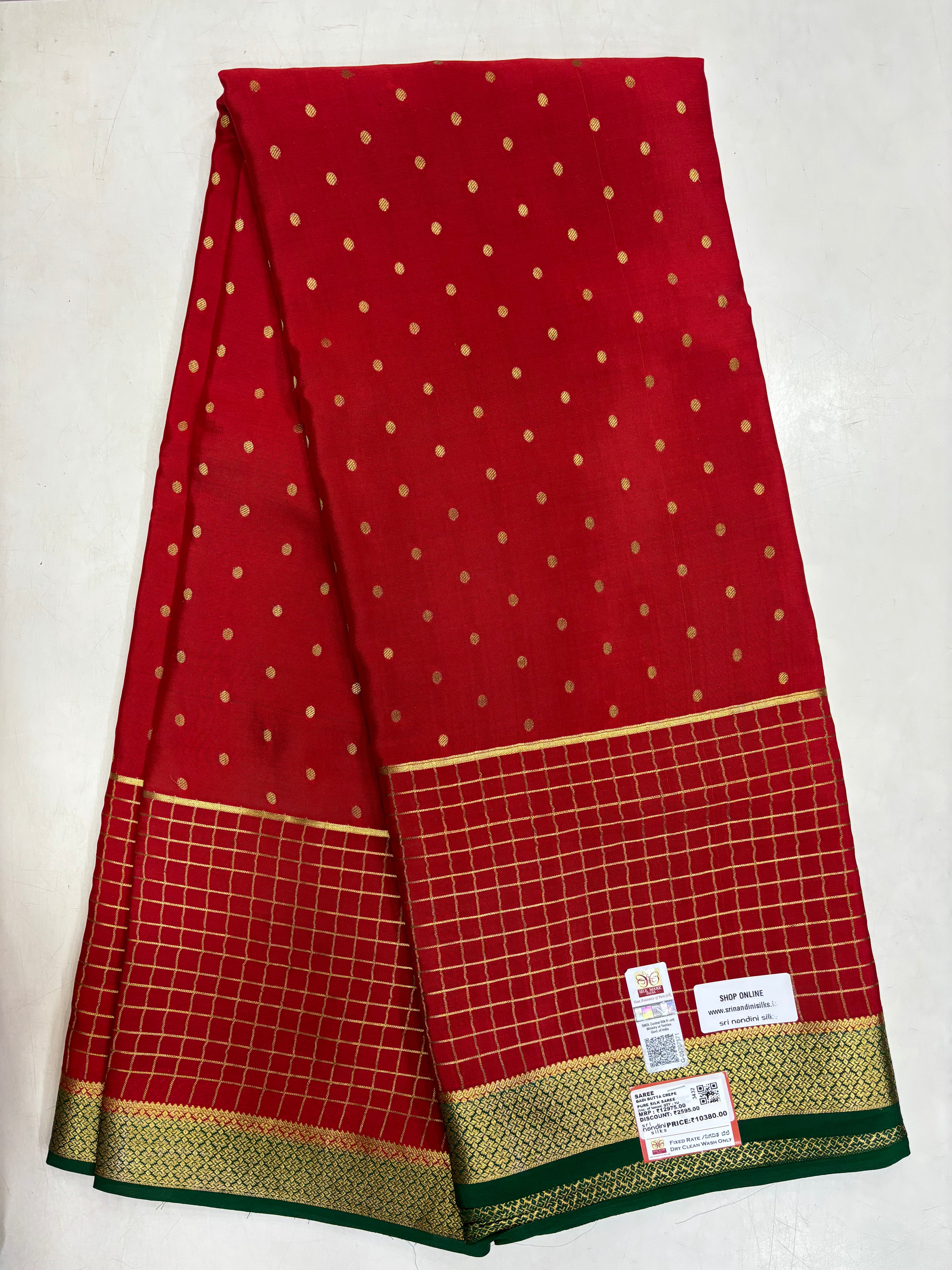 Pure Crepe Chex &amp; Small Motiff Silk Saree With Silk Mark (3432)