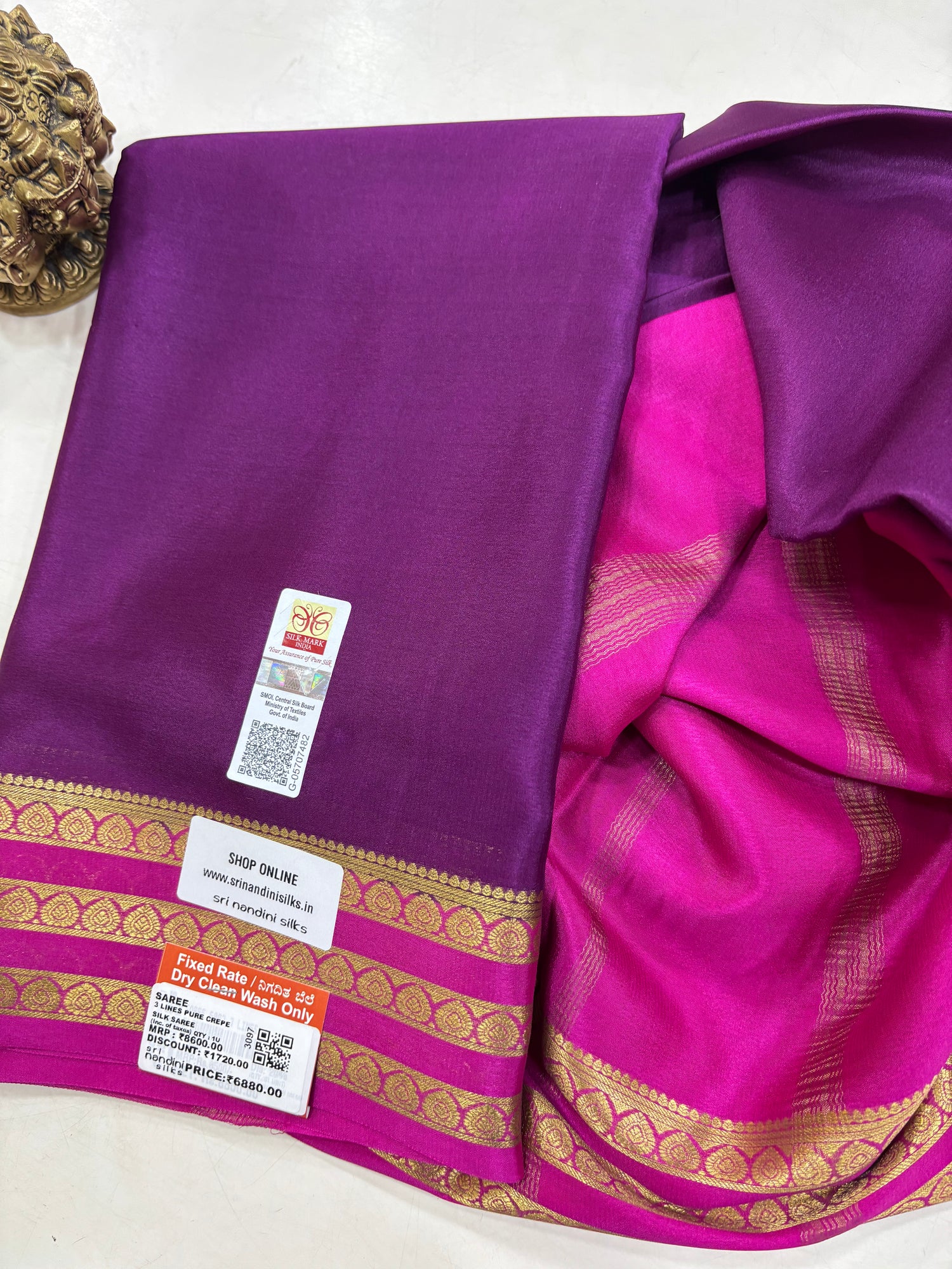 Pure Crepe Silk Saree With Silk Mark (3097)
