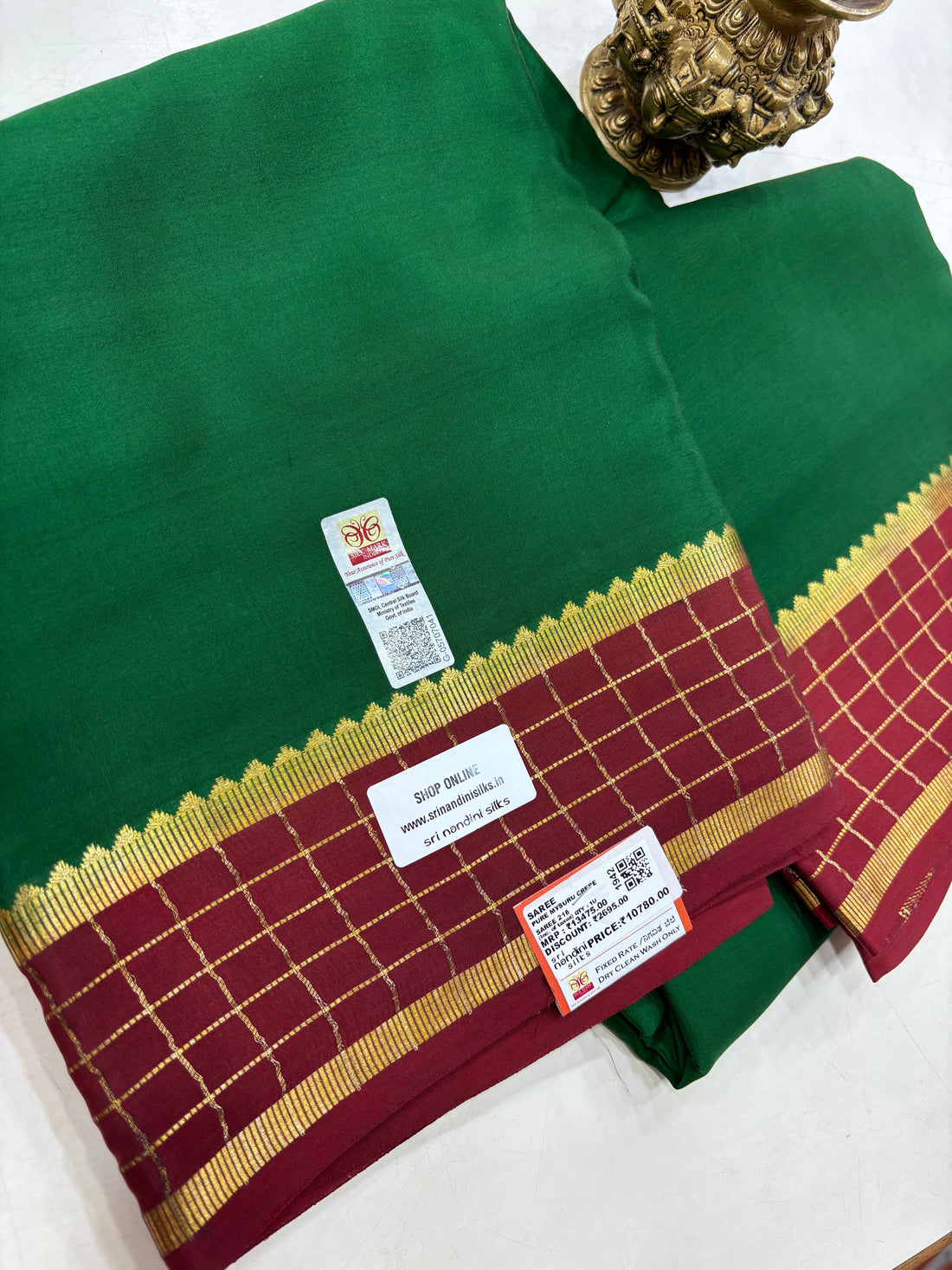 Pure Crepe Silk Chex Border Saree With Silk Mark (1942)