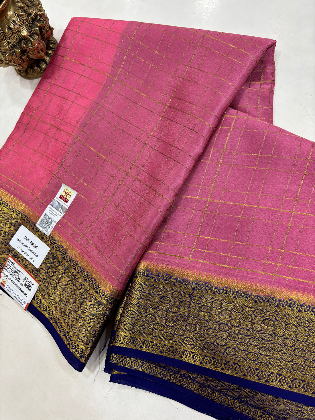 Pure Crepe Silk Chex Saree With Silk Mark (1985)