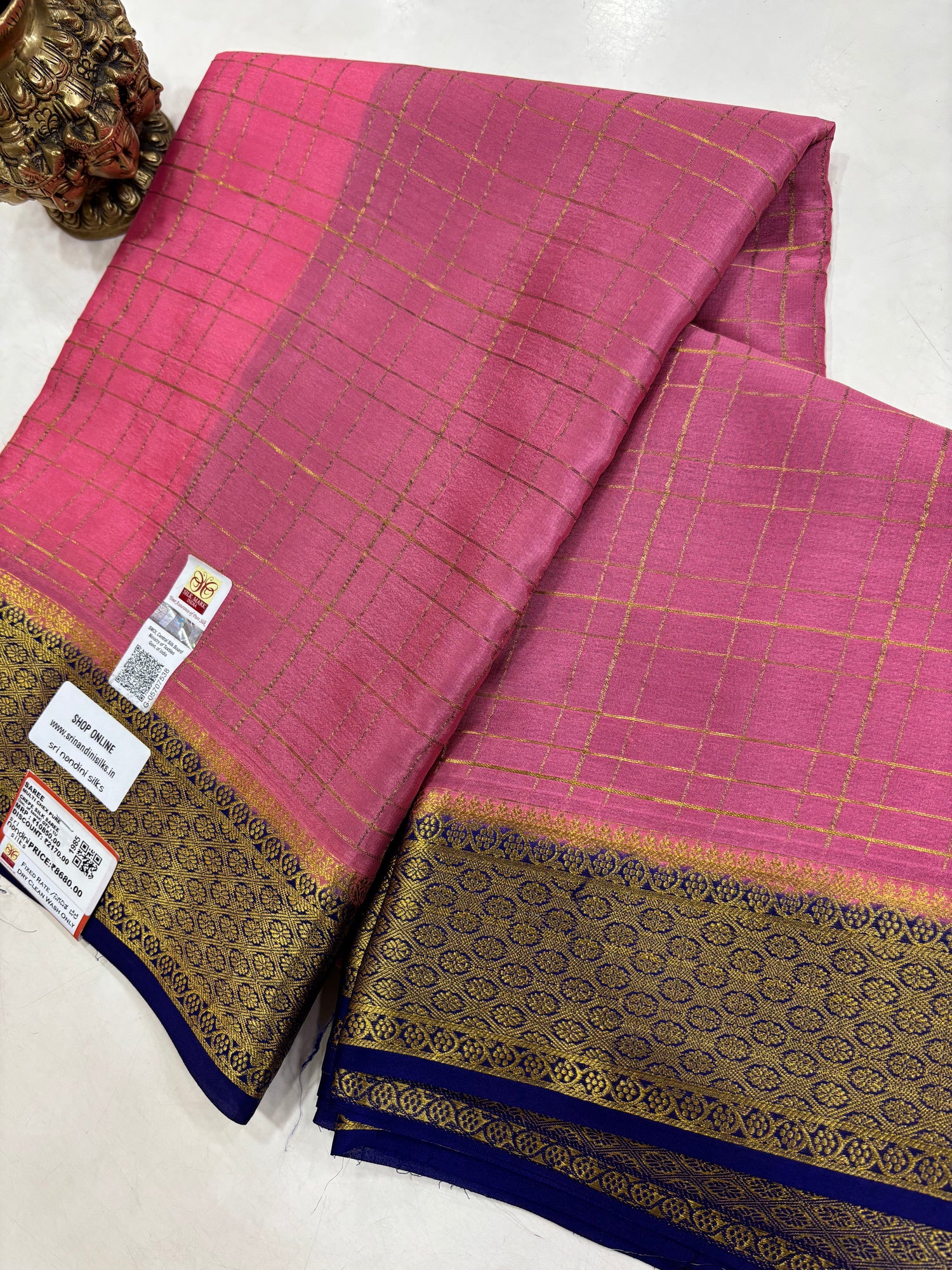 Pure Crepe Silk Chex Saree With Silk Mark (1985)