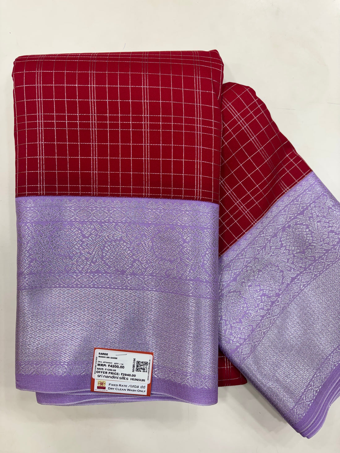 Nandini Kanchi Semi Silk Chex Red Saree (NHM5394)