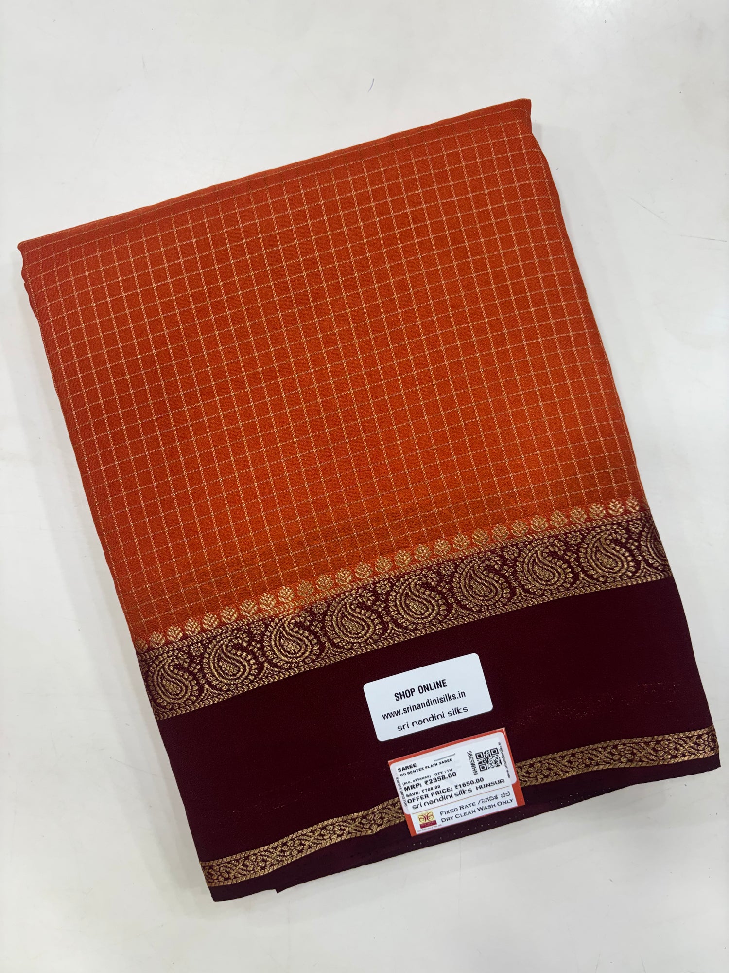 OG Chex Bentex Plain Semi Crepe Silk Saree (NHM5395)
