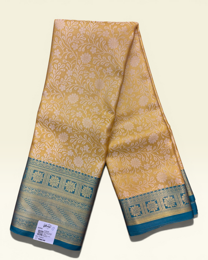Trending Golden Soft Tissue with Contrast Teal Green Border Saree (NHM7045_1)